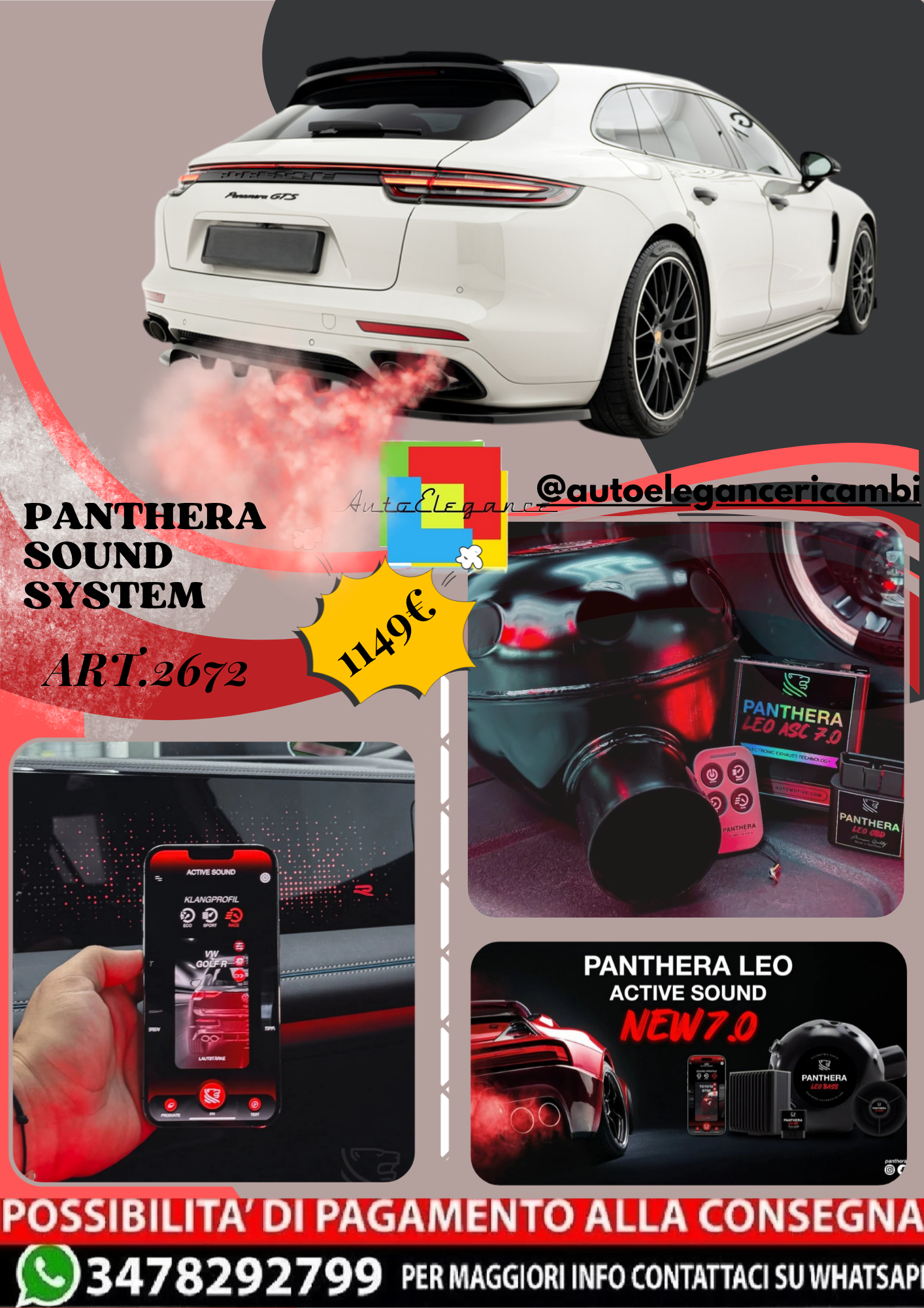 ⭐ART.2672 PANTHERA SOUND SYSTEM ADATTO PER PORSCHE PANAMERA GTS SPORT TURISMO ⭐
