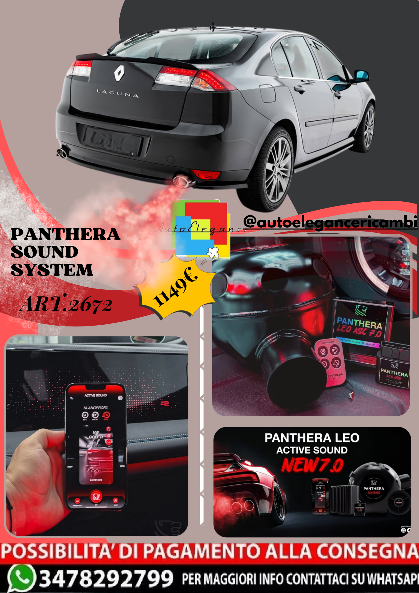 ⭐ART.2672 PANTHERA SOUND SYSTEM ADATTO PER RENAULT LAGUNA HATCHBACK GT Mk3⭐