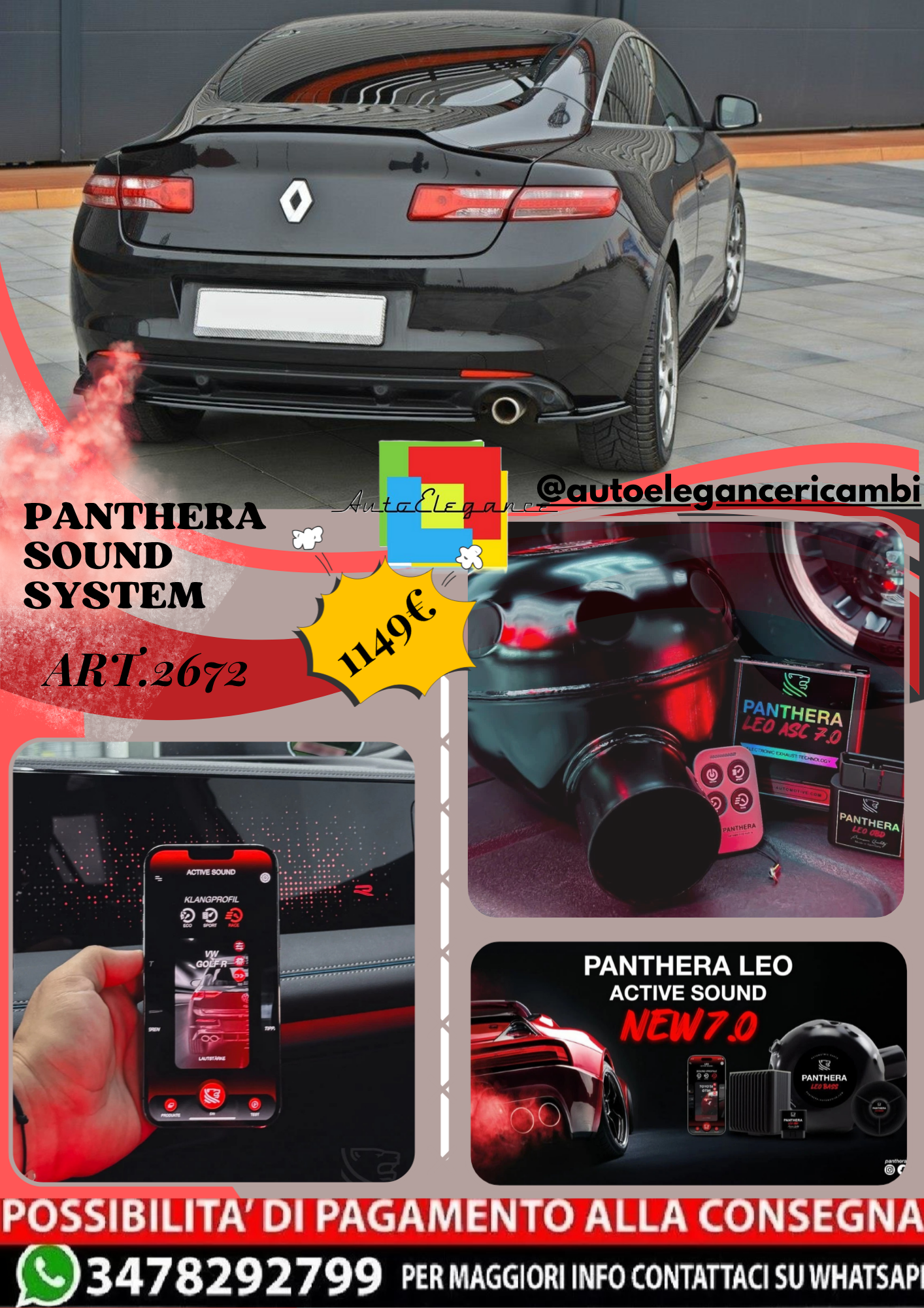 ⭐ART.2672 PANTHERA SOUND SYSTEM ADATTO PER RENAULT LAGUNA mk 3 COUPE⭐