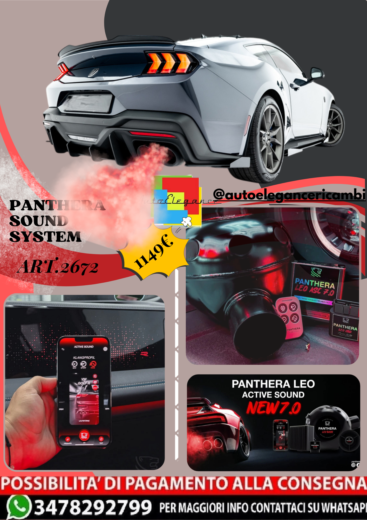 ⭐ART.2672 PANTHERA SOUND SYSTEM ADATTO PER  FORD MUSTANG DARK HORSE Mk7⭐