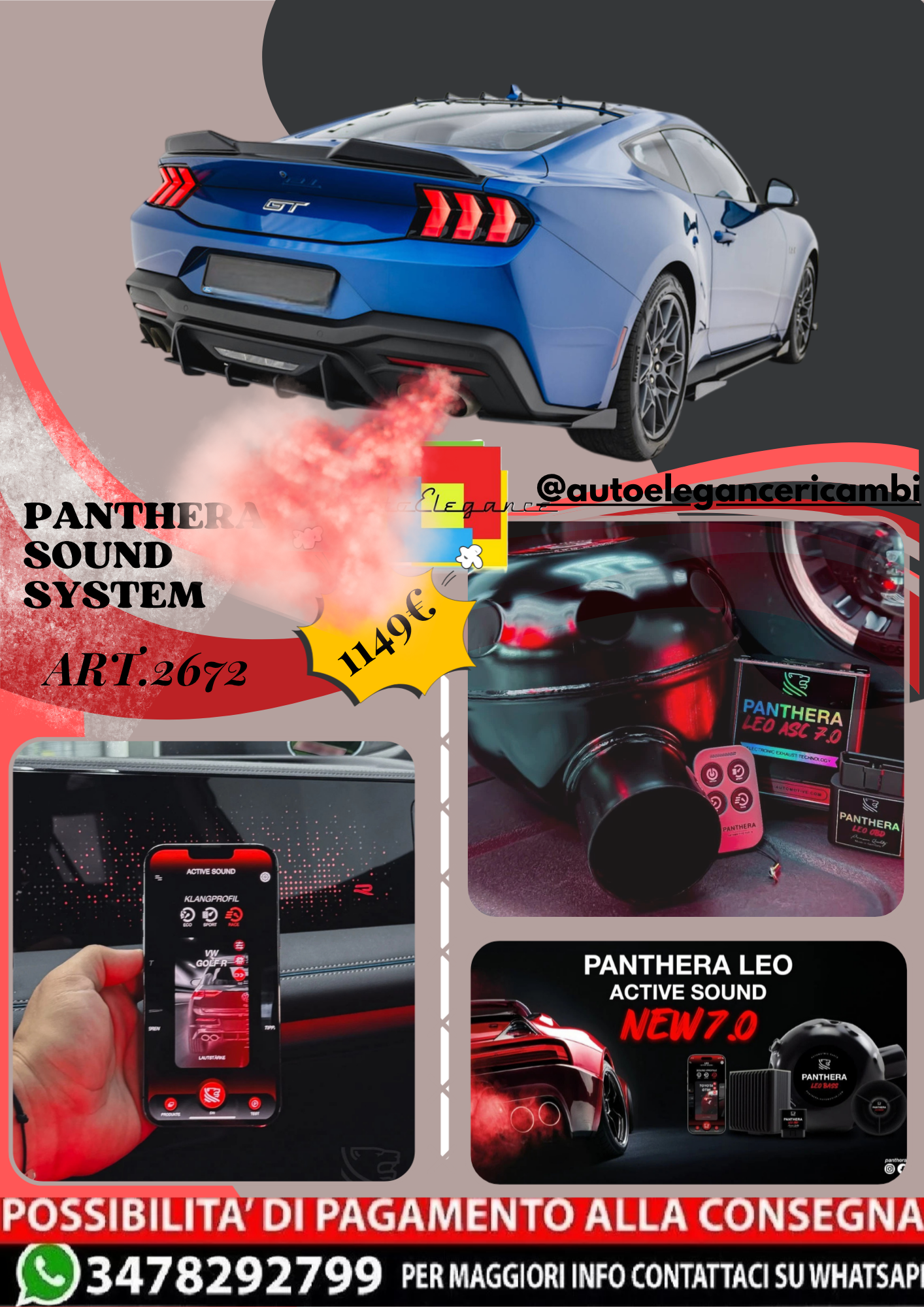 ⭐ART.2672 PANTHERA SOUND SYSTEM ADATTO PER  FORD MUSTANG GT Mk7⭐