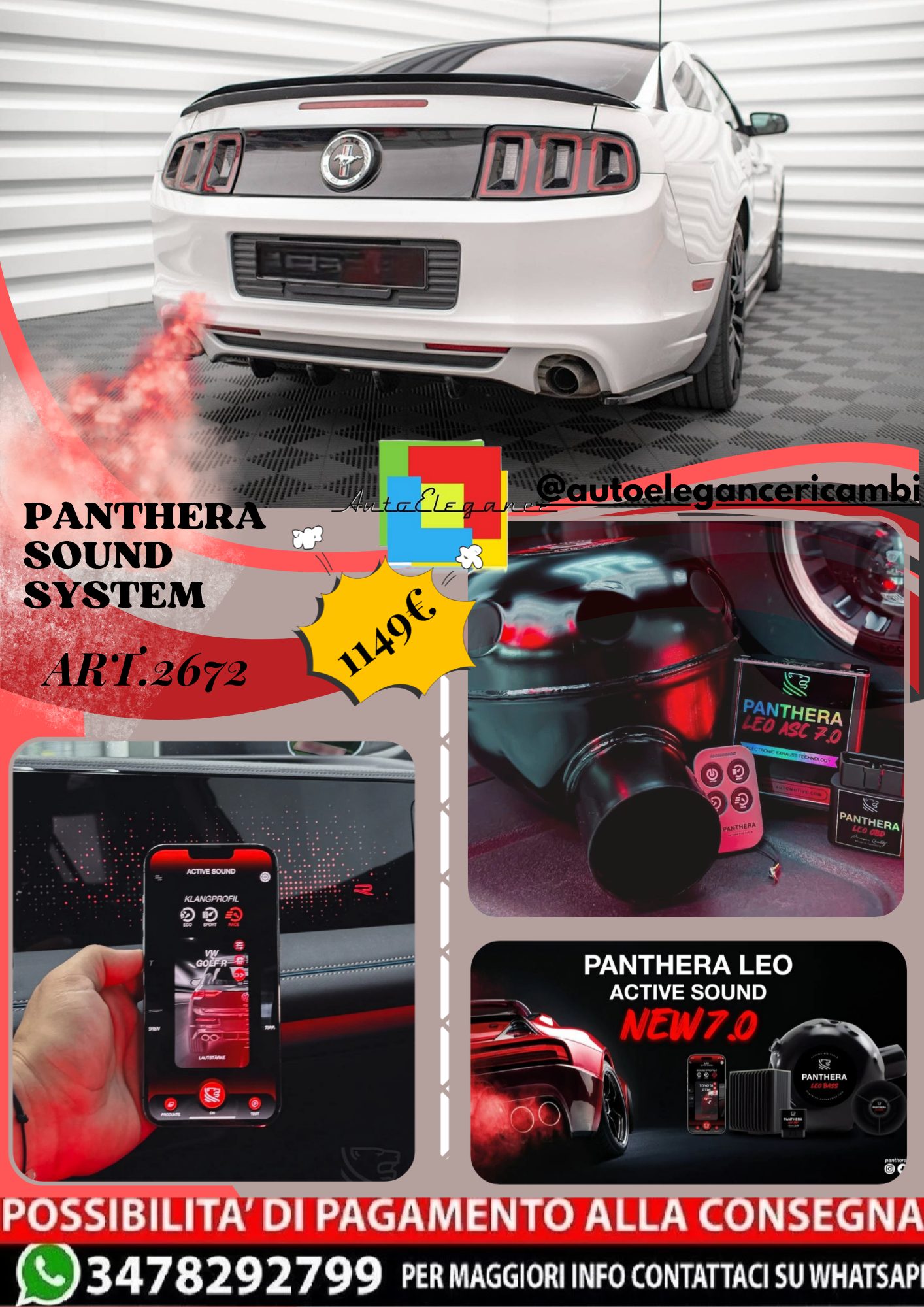 ⭐ART.2672 PANTHERA SOUND SYSTEM ADATTO PER  FORD MUSTANG Mk5 FACELIFT⭐