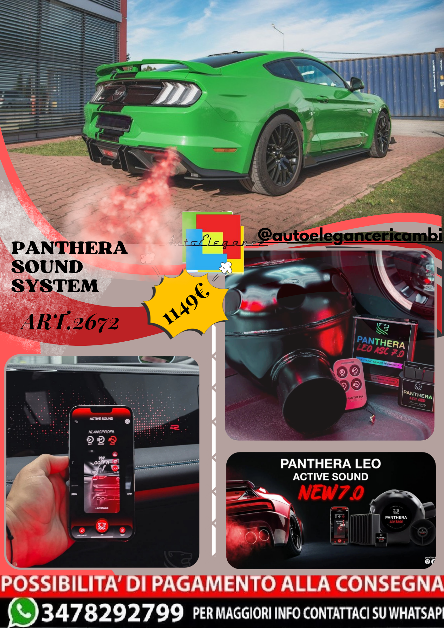 ⭐ART.2672 PANTHERA SOUND SYSTEM ADATTO PER  FORD MUSTANG GT Mk6 FACELIFT⭐