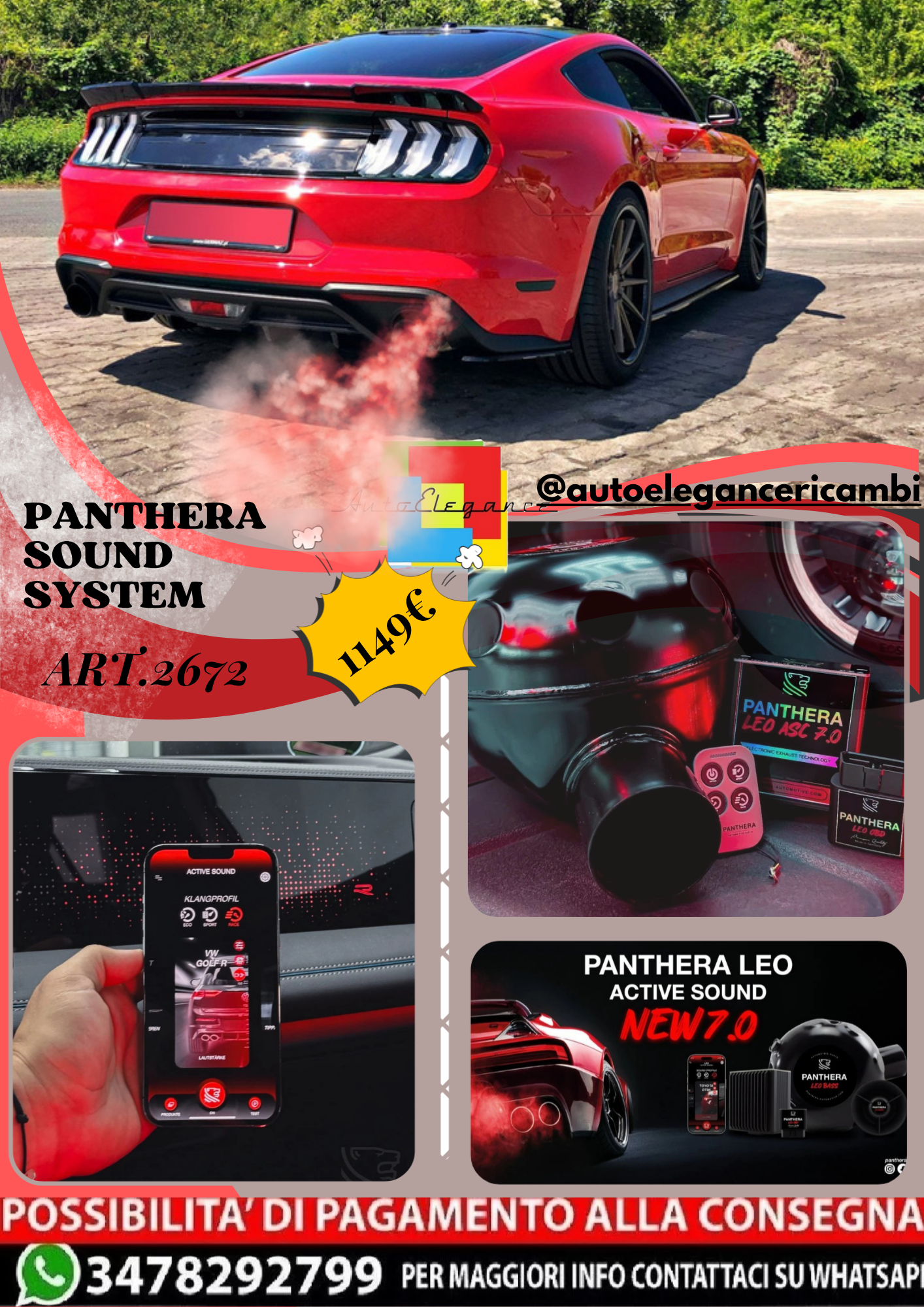 ⭐ART.2672 PANTHERA SOUND SYSTEM ADATTO PER  FORD MUSTANG Mk. 6 FACELIFT⭐