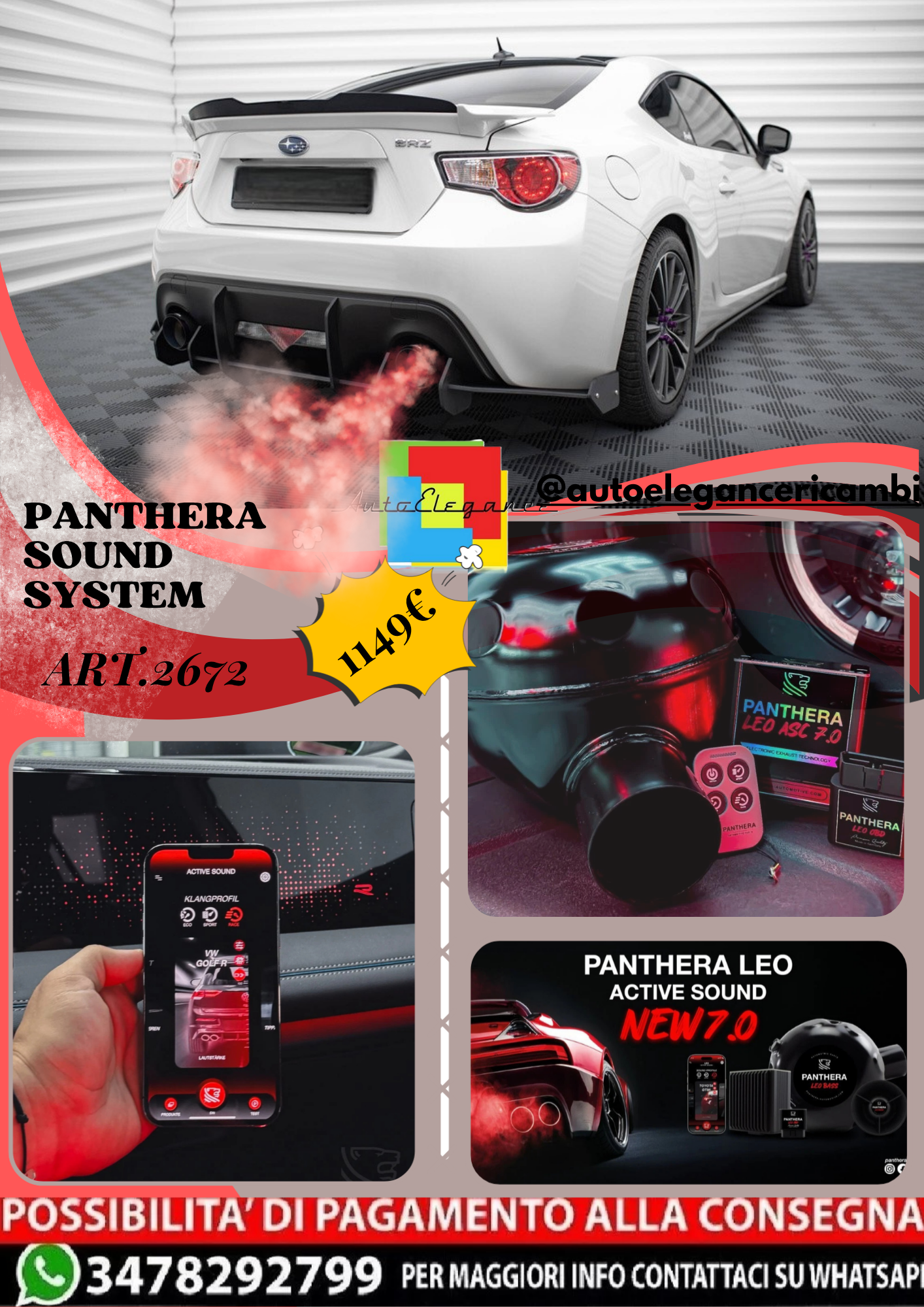 ⭐ART.2672 PANTHERA SOUND SYSTEM ADATTO PER  SUBARU BRZ Mk1 / Mk1 FACELIFT⭐