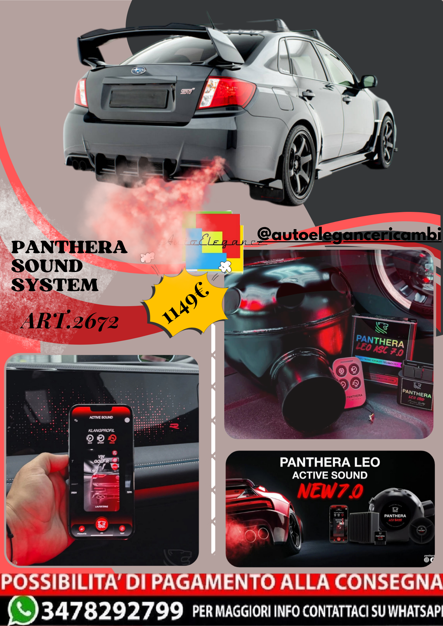 ⭐ART.2672 PANTHERA SOUND SYSTEM ADATTO PER  SUBARU IMPREZA WRX STI Mk3 FACELIFT⭐
