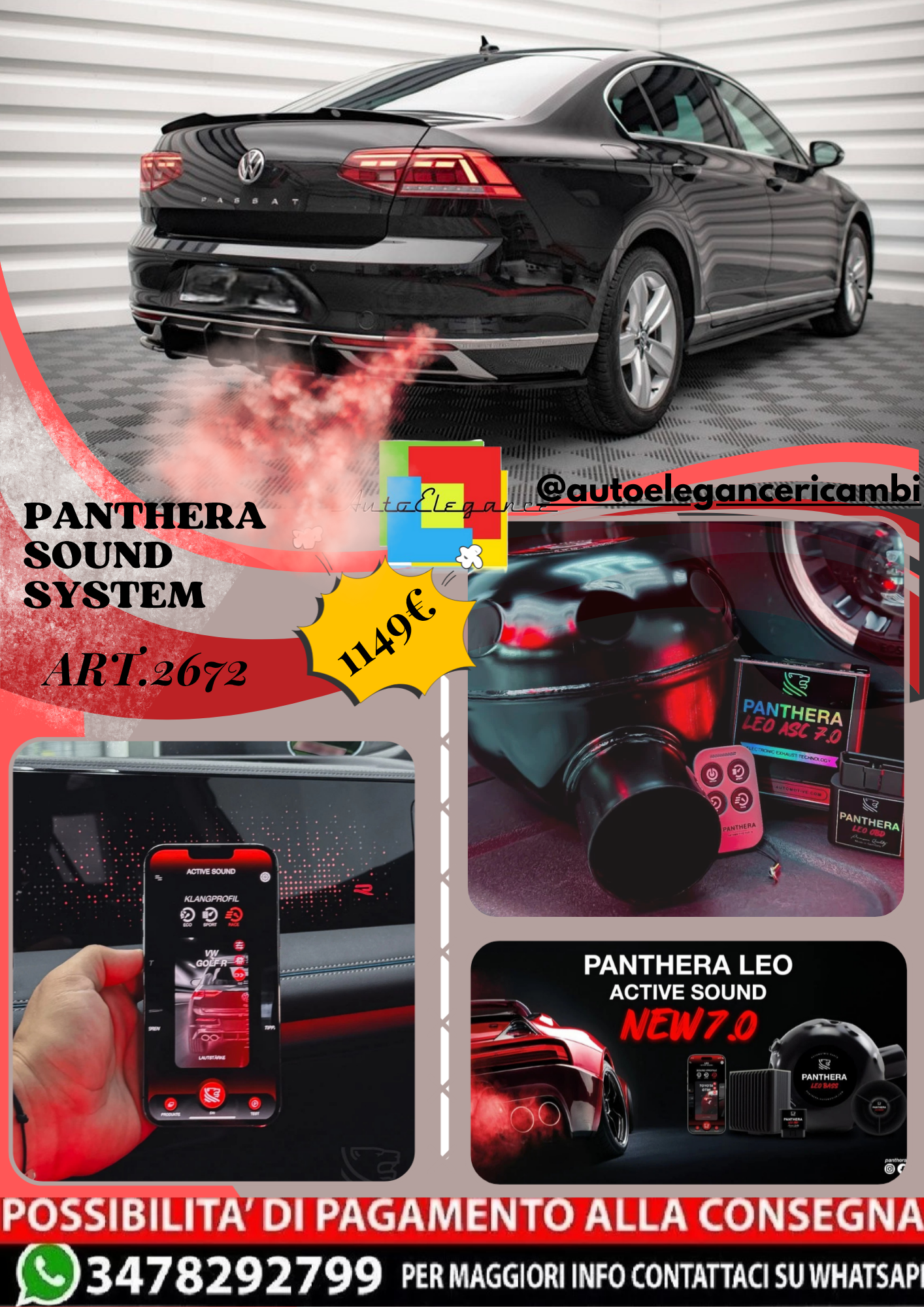⭐ART.2672 PANTHERA SOUND SYSTEM ADATTO PER  VOLKWAGEN PASSAT B8 FACELIFT⭐