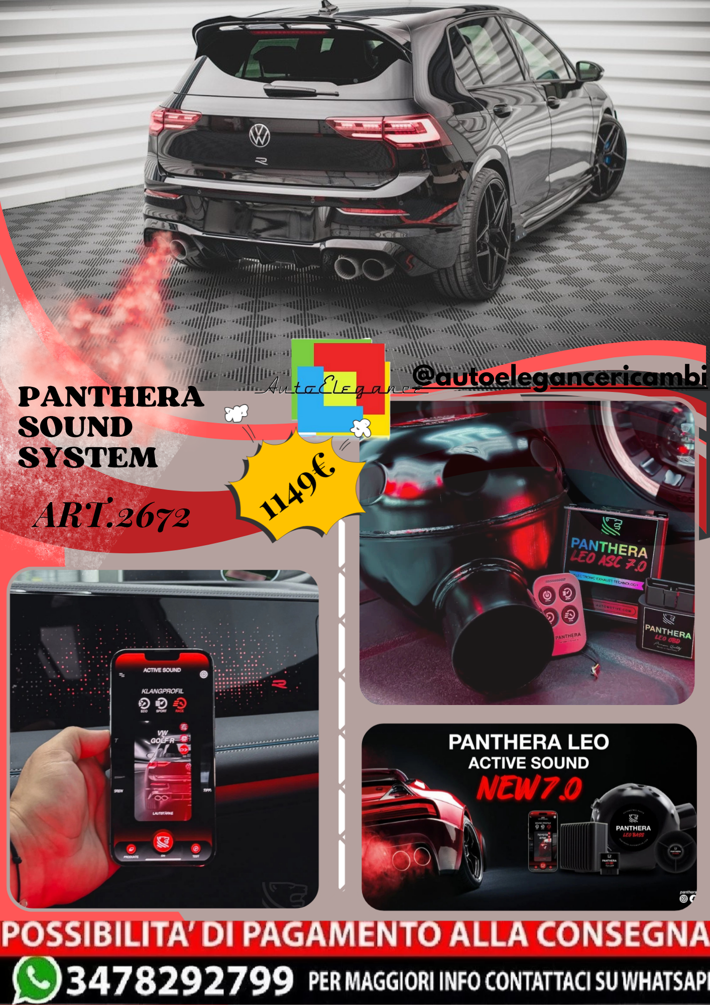 ⭐ART.2672 PANTHERA SOUND SYSTEM ADATTO PER VOLKSWAGEN GOLF R HATCHBACK Mk8⭐