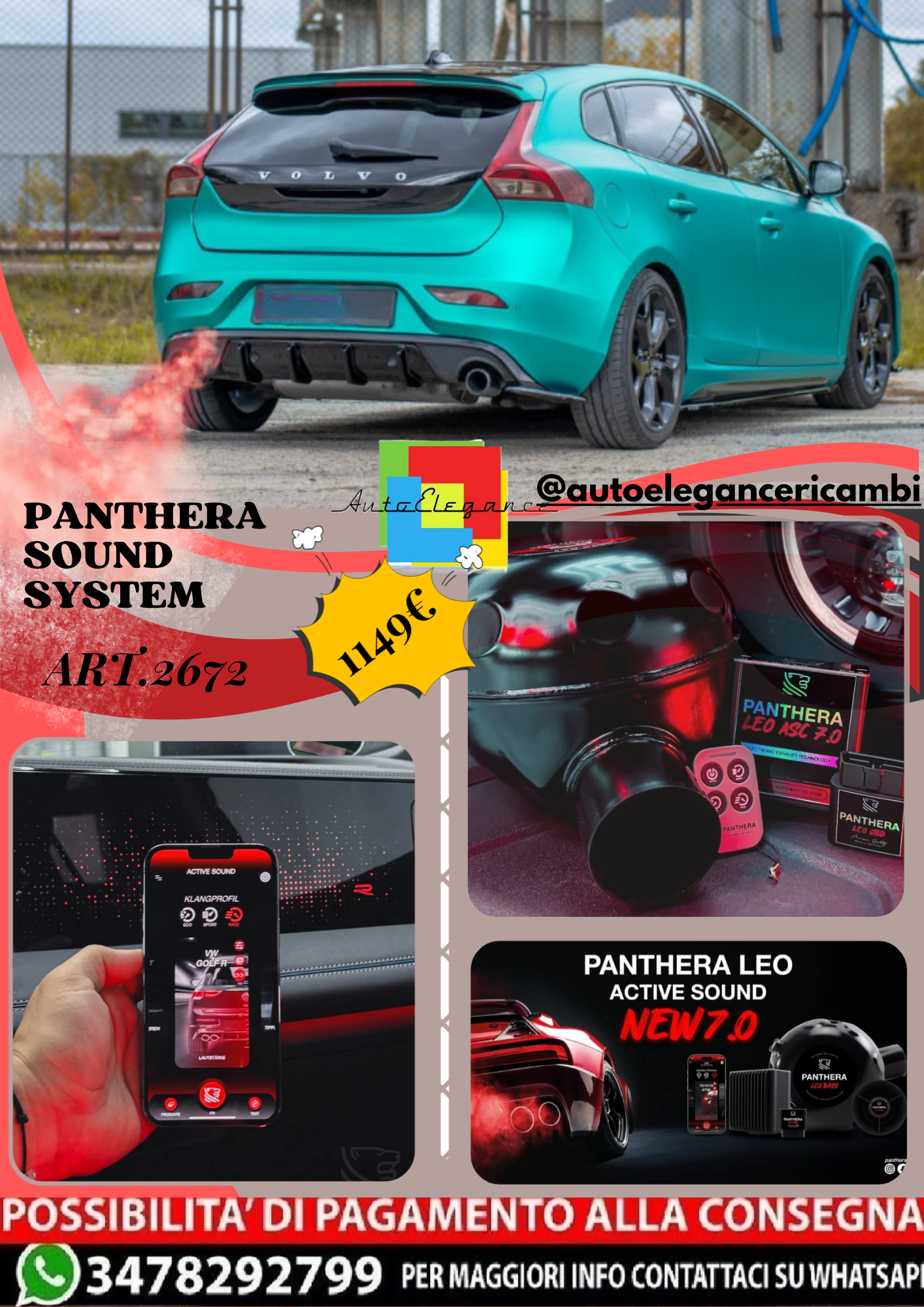 ⭐ART.2672 PANTHERA SOUND SYSTEM ADATTO PER VOLVO  V40 R-DESIGN⭐