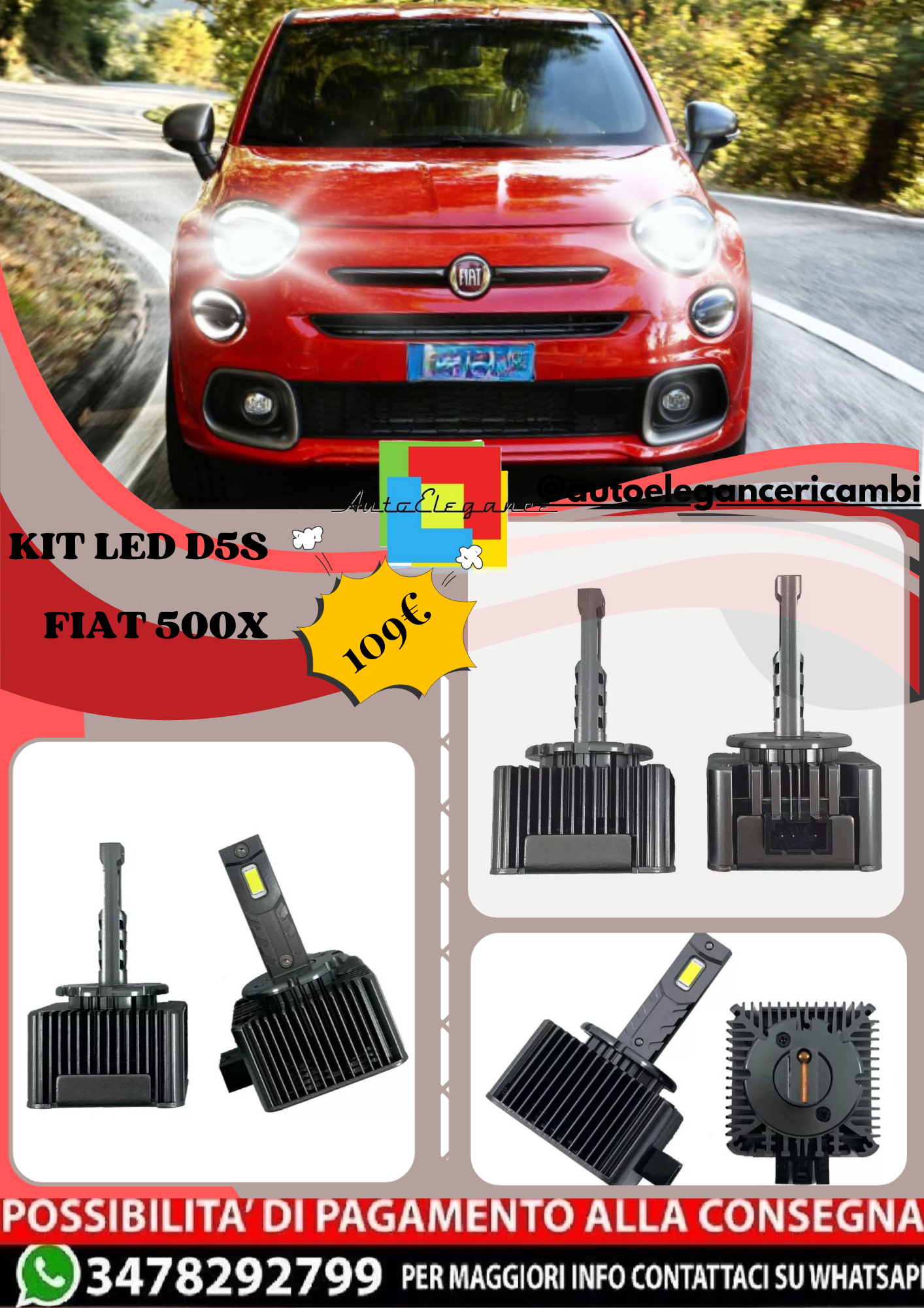 🔥KIT LED D5S 6000K Anabbaglianti per Fiat 500X | Bianco CANBUS🔥