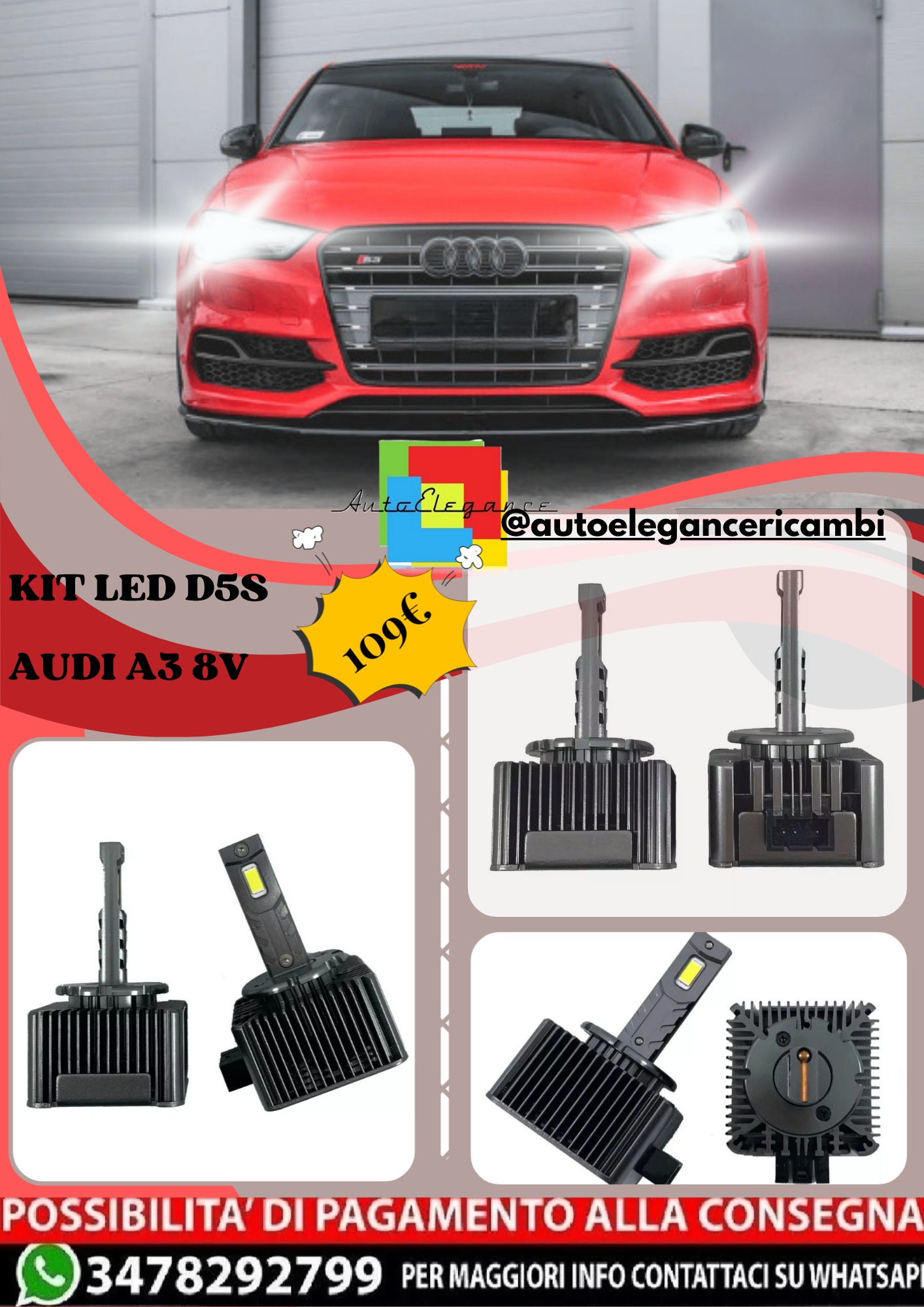 🔥KIT LED D5S 6000K Anabbaglianti per AUDI A3 8V | Bianco CANBUS🔥