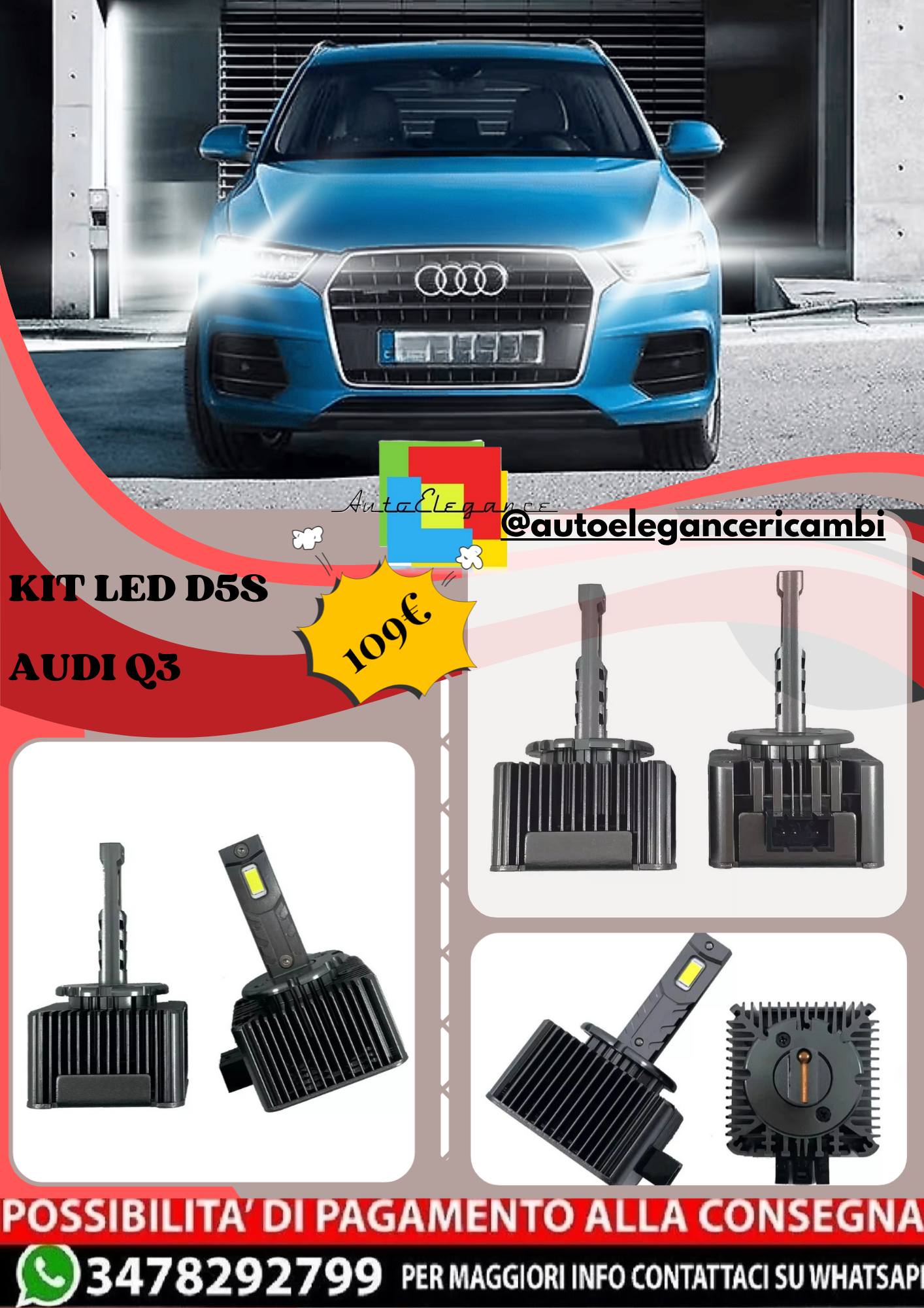 🔥KIT LED D5S 6000K Anabbaglianti per Audi Q3 | Bianco CANBUS🔥