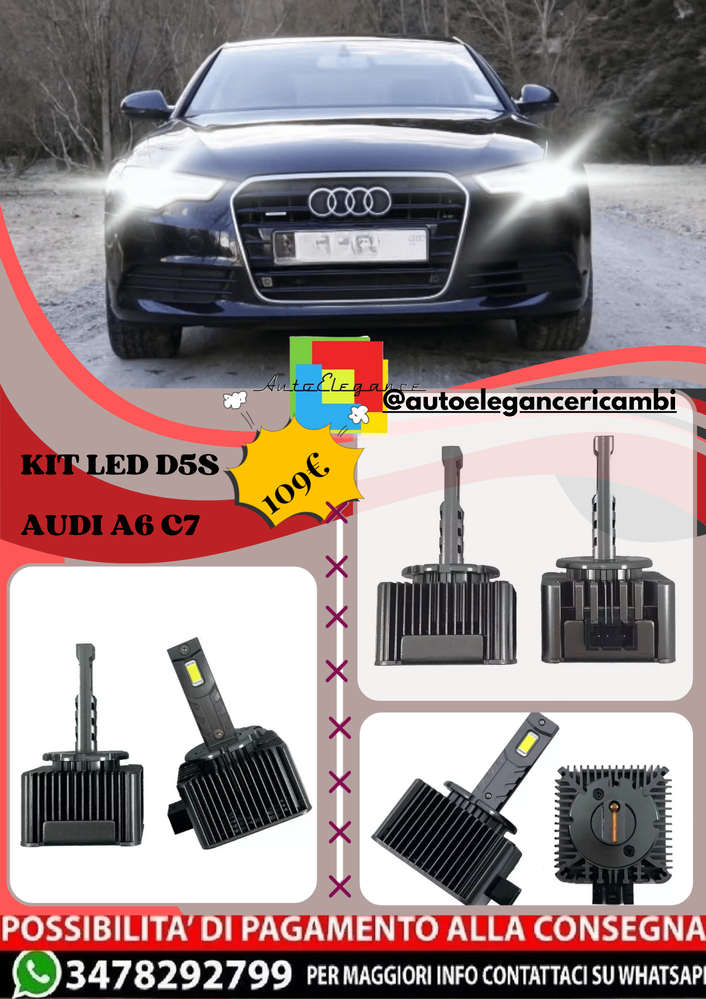 🔥KIT LED D5S 6000K Anabbaglianti per AUDI A6 C7 | Bianco CANBUS🔥