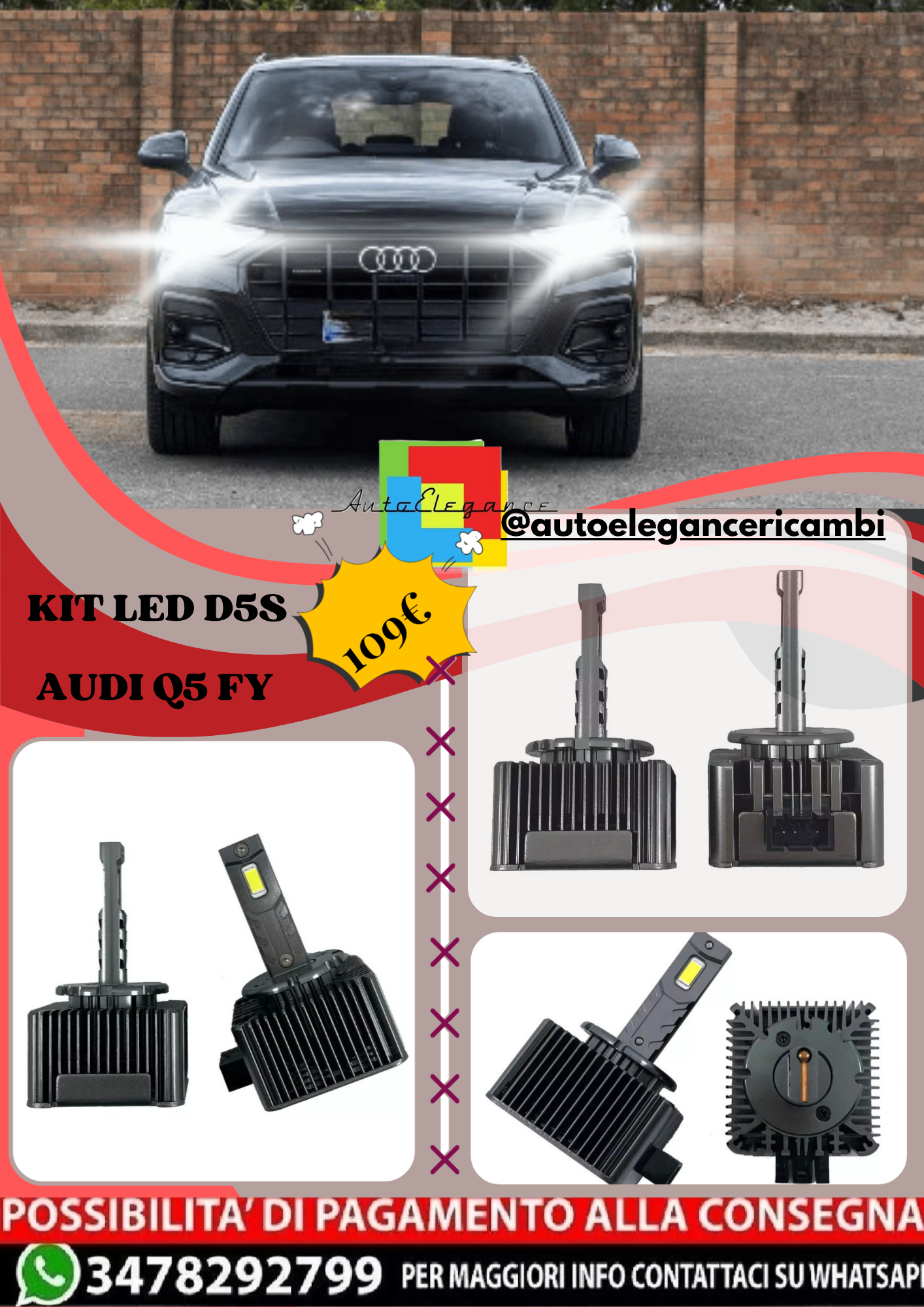 🔥KIT LED D5S 6000K Anabbaglianti per  AUDI Q5 FY | Bianco CANBUS🔥