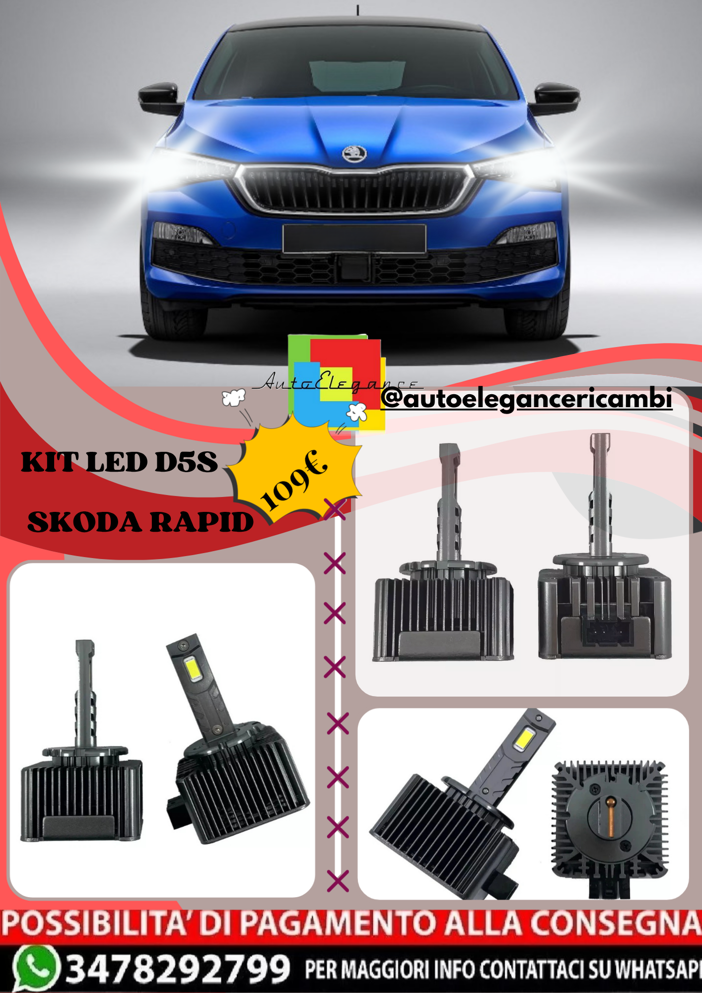 🔥KIT LED D5S 6000K Anabbaglianti per  SKODA RAPID | Bianco CANBUS🔥