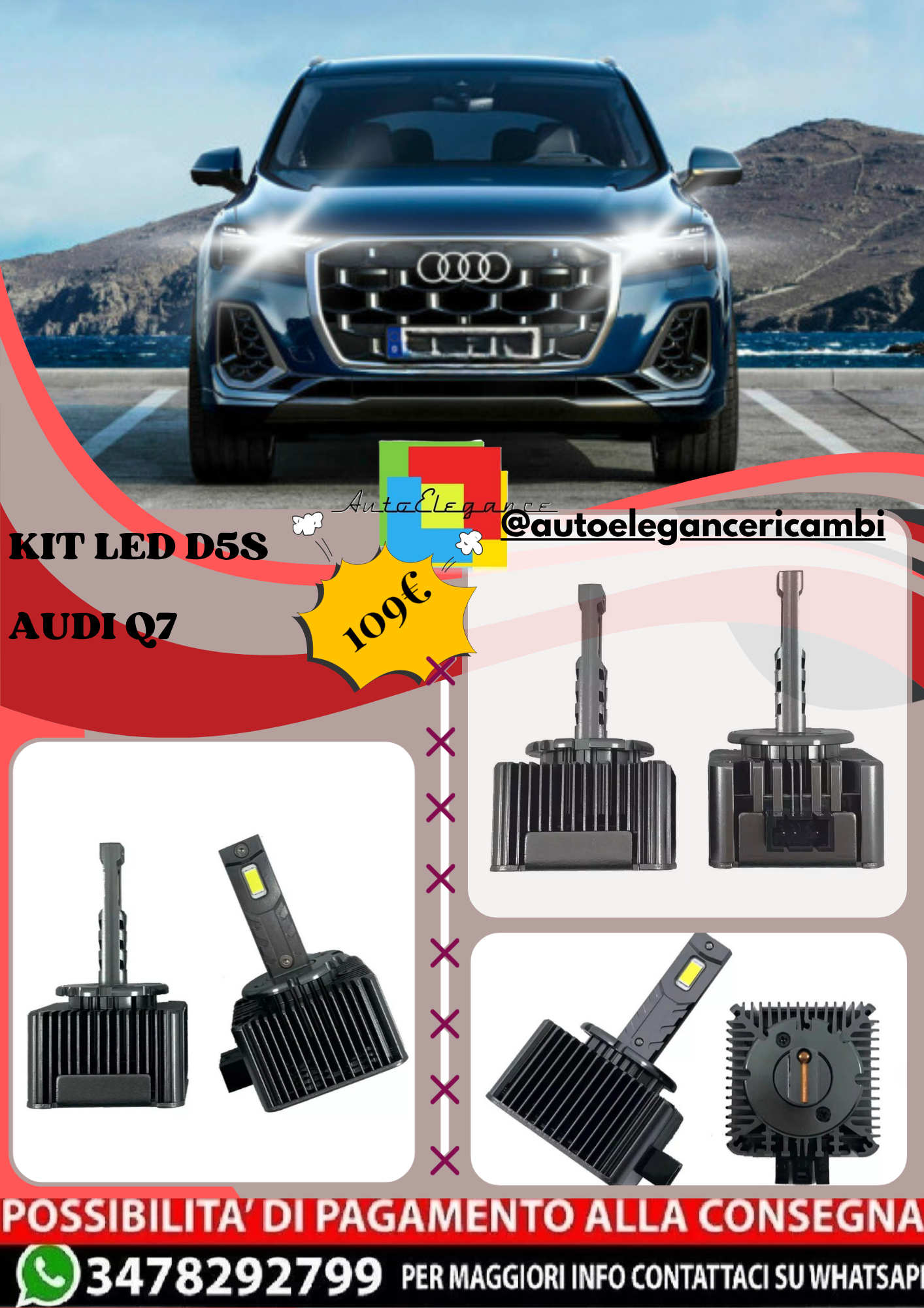 🔥KIT LED D5S 6000K Anabbaglianti per  Audi Q7 | Bianco CANBUS🔥