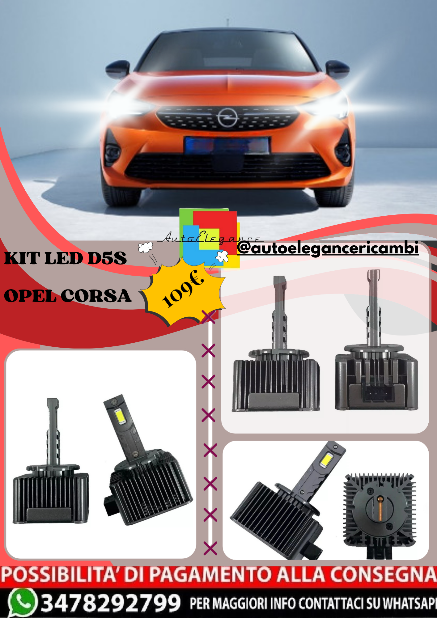 🔥KIT LED D5S 6000K Anabbaglianti per  OPEL CORSA  E | Bianco CANBUS🔥