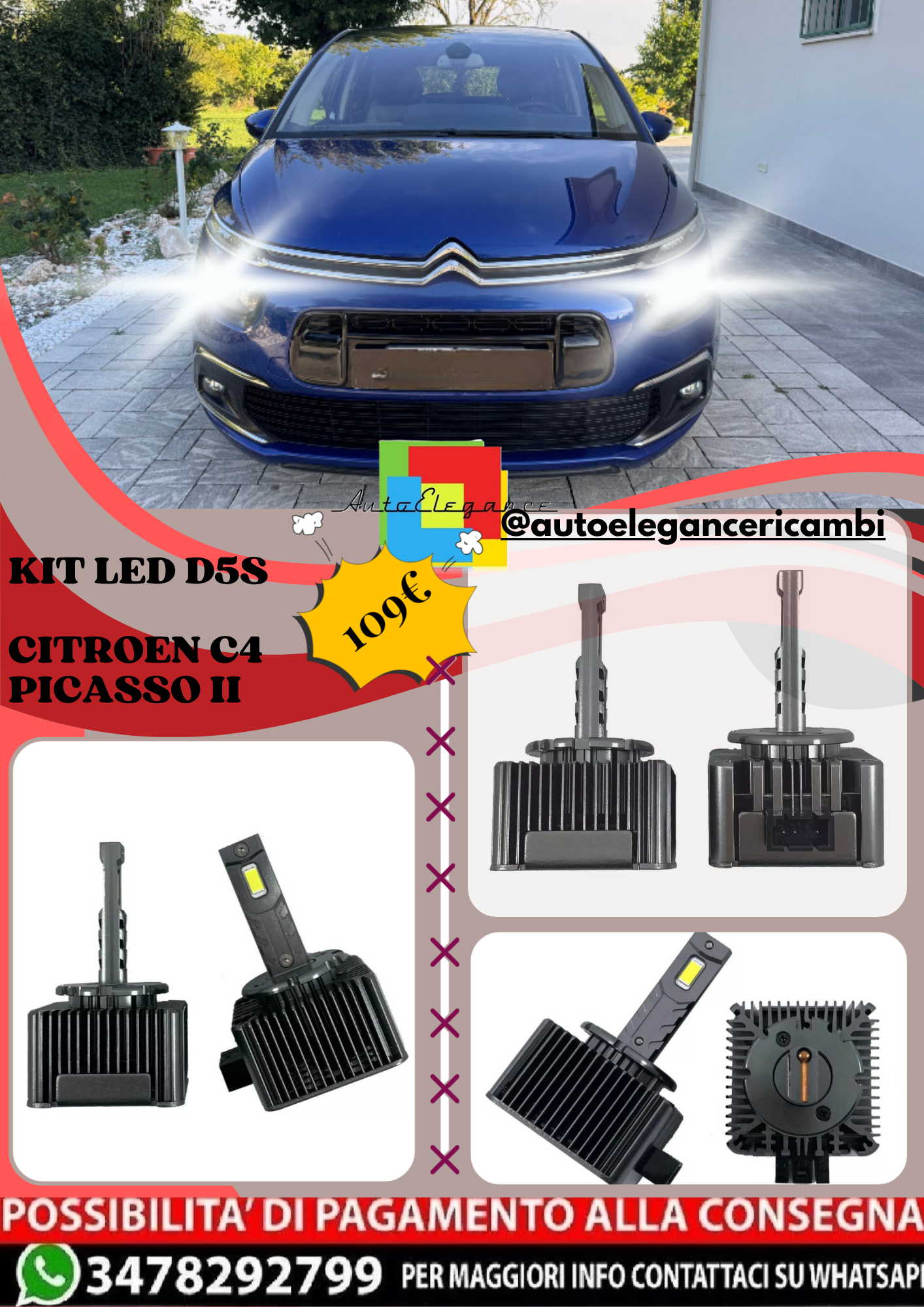 🔥KIT LED D5S 6000K Anabbaglianti per CITROEN C4 PICASSO II | Bianco CANBUS🔥