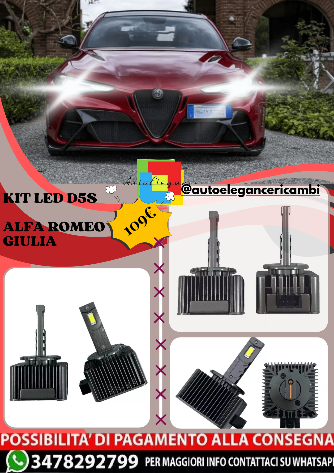 🔥KIT LED D5S 6000K Anabbaglianti per ALFA ROMEO GIULIA | Bianco CANBUS🔥
