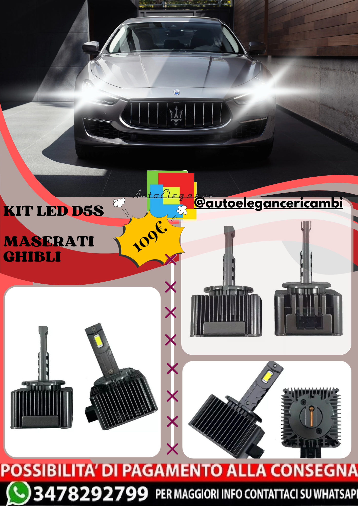 🔥KIT LED D5S 6000K Anabbaglianti per MASERATI GHIBLI | Bianco CANBUS🔥