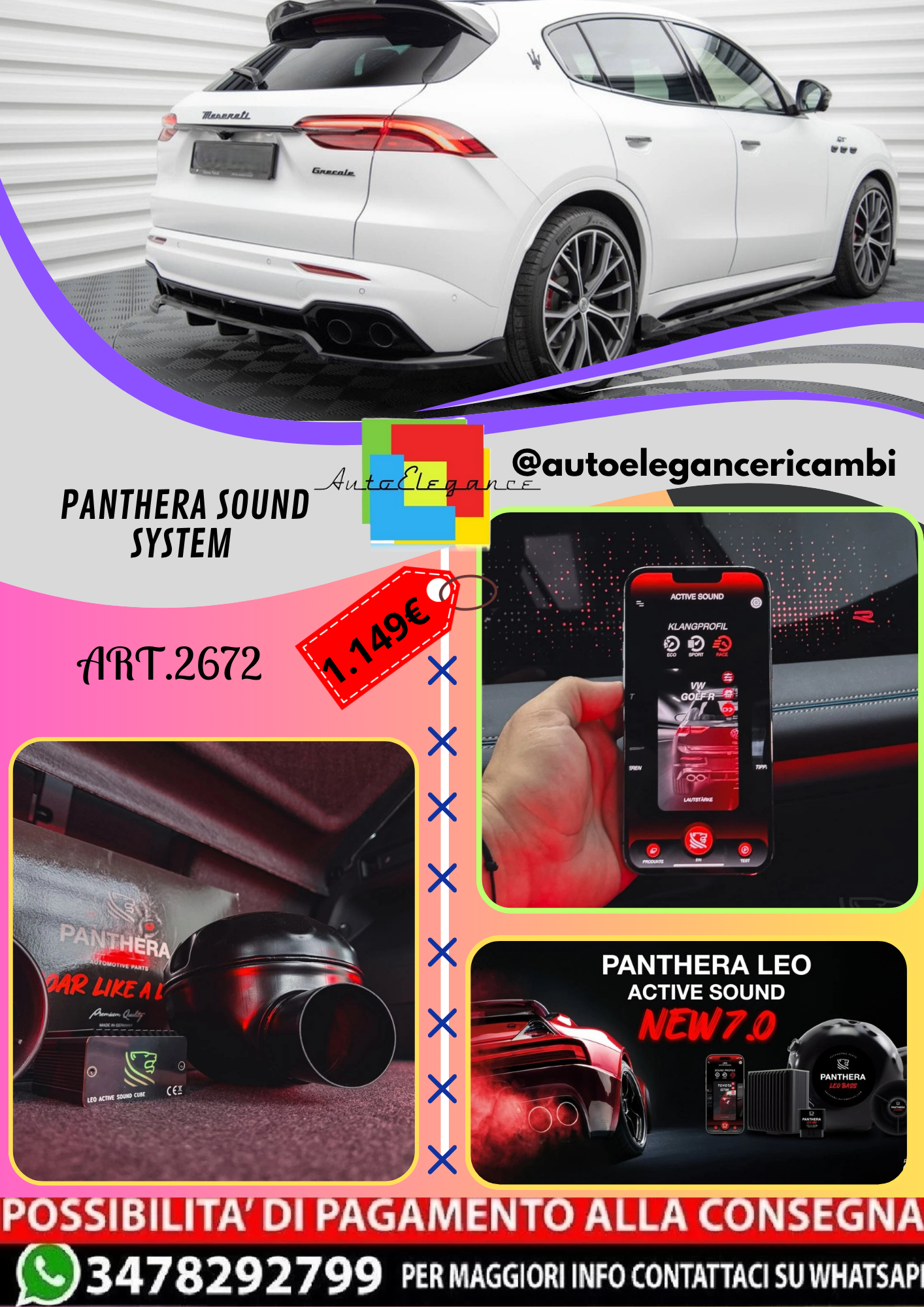 🔥ART.2672 PANTHERA SOUND SYSTEM ADATTO PER MASERATI GRECALE GT / MODENA Mk1🔥