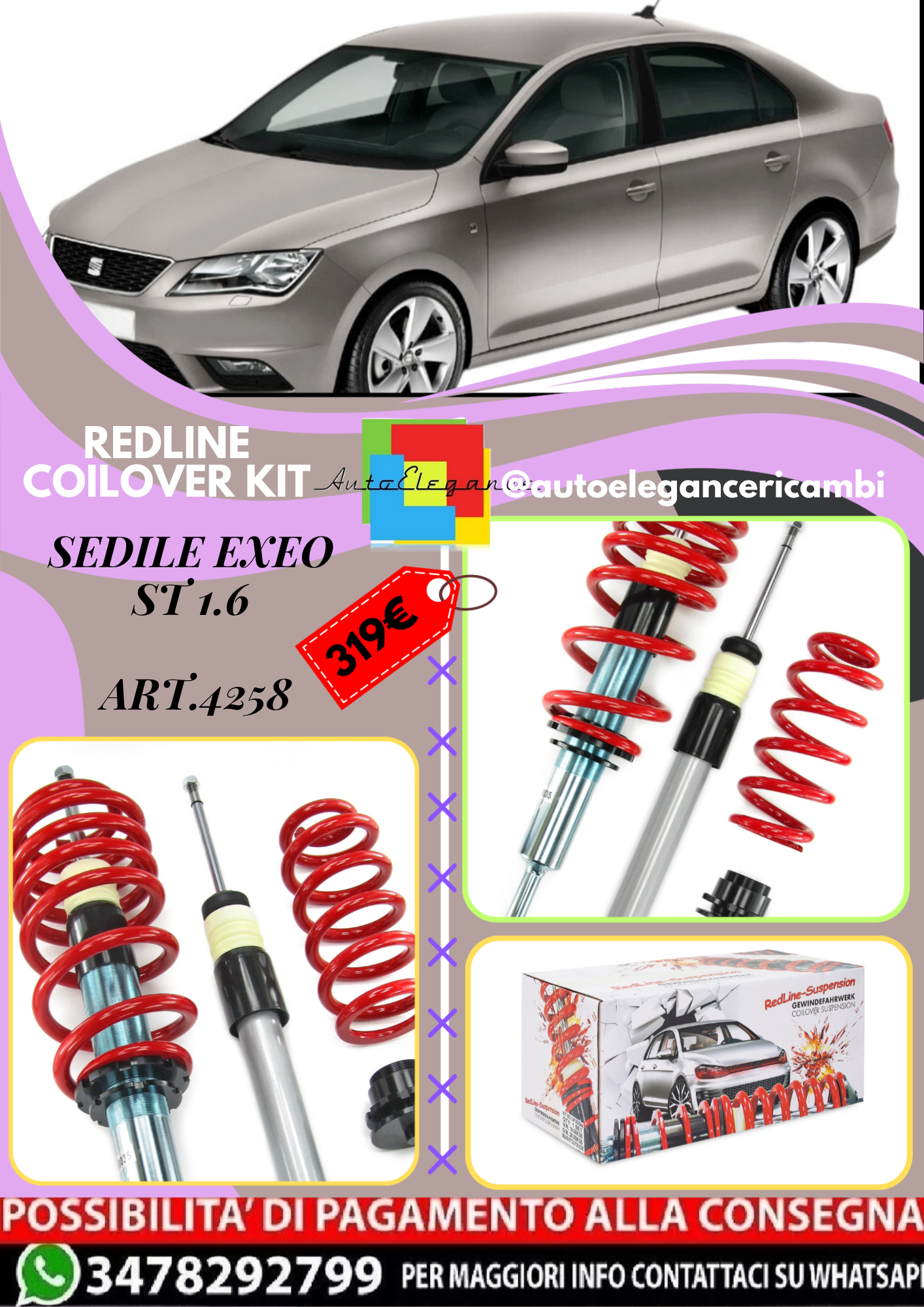 🎀Art.4258 Kit assetto sportivo Redline adatto per Sedile EXEO ST 1.6🎀