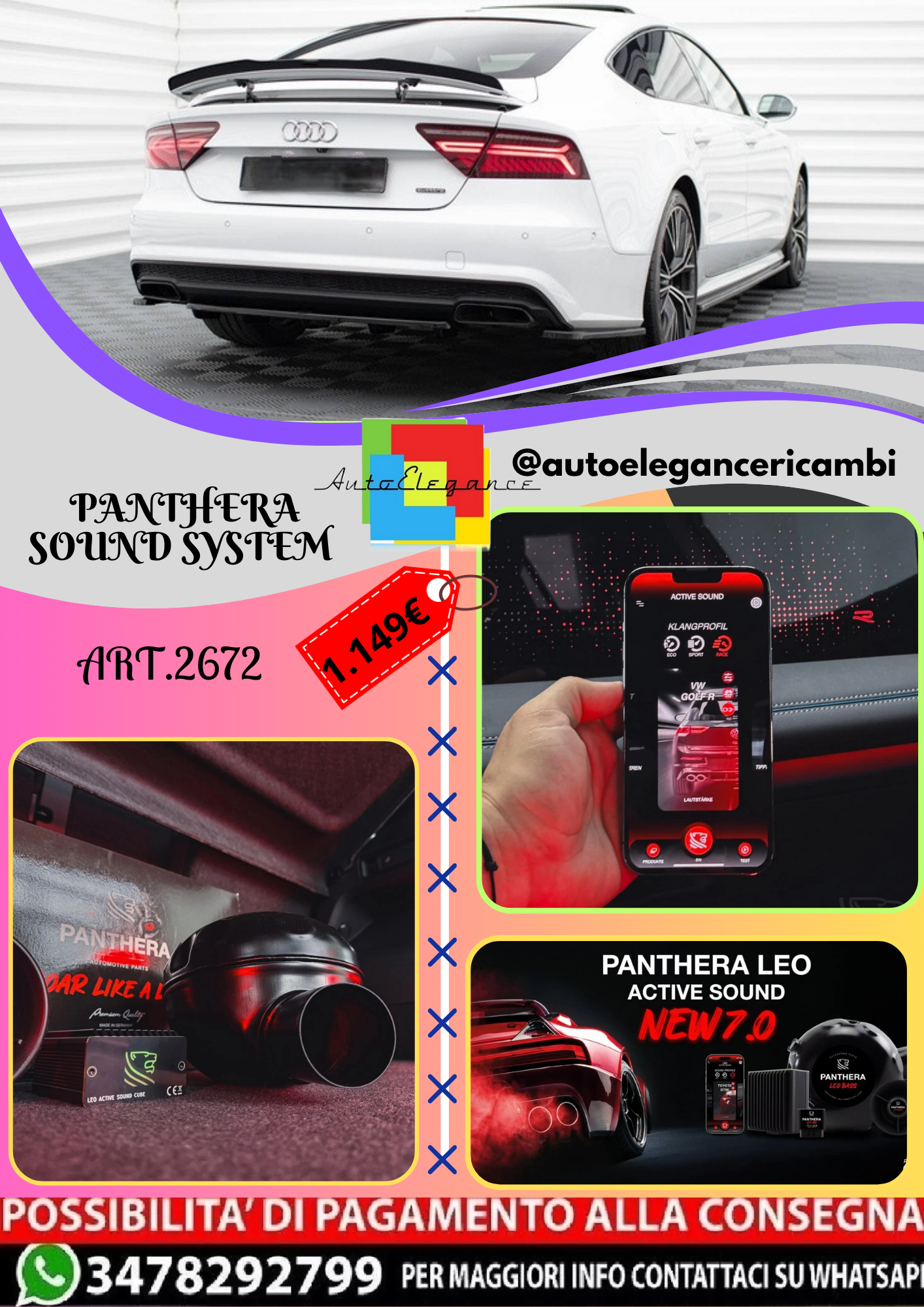 🔥ART.2672 PANTHERA SOUND SYSTEM ADATTO PER AUDI A7 S-LINE C7 FACELIFT🔥