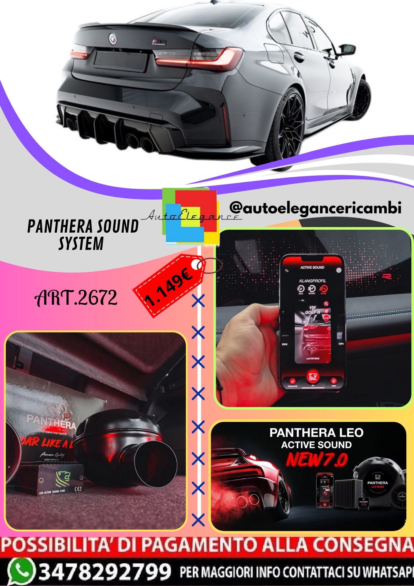 🔥ART.2672 PANTHERA SOUND SYSTEM ADATTO PER BMW M3 SEDAN / TOURING🔥