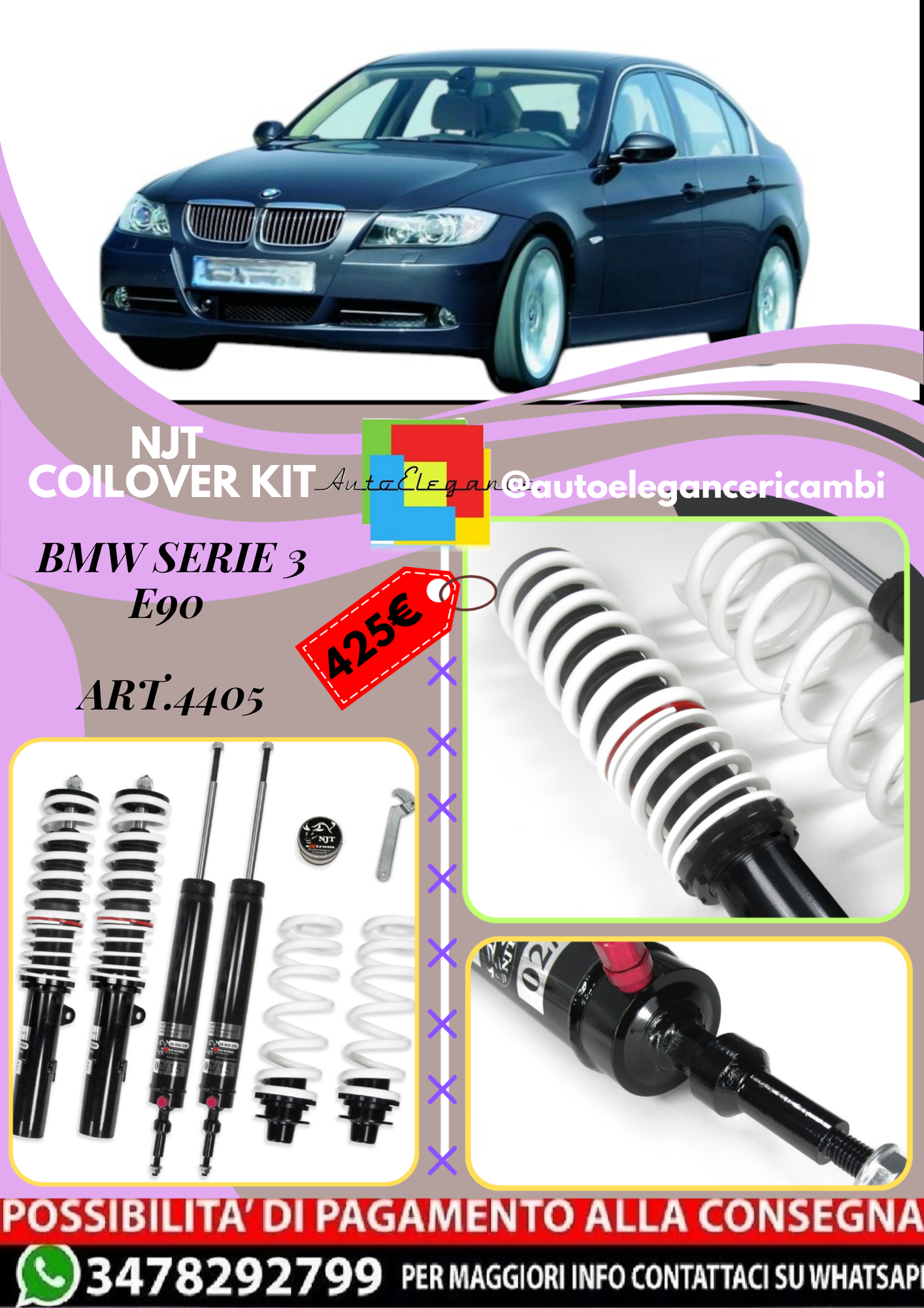 🎀Art.4406 Kit assetto sportivo NJT extreme adatto per BMW serie 3 E90 (05-08)🎀