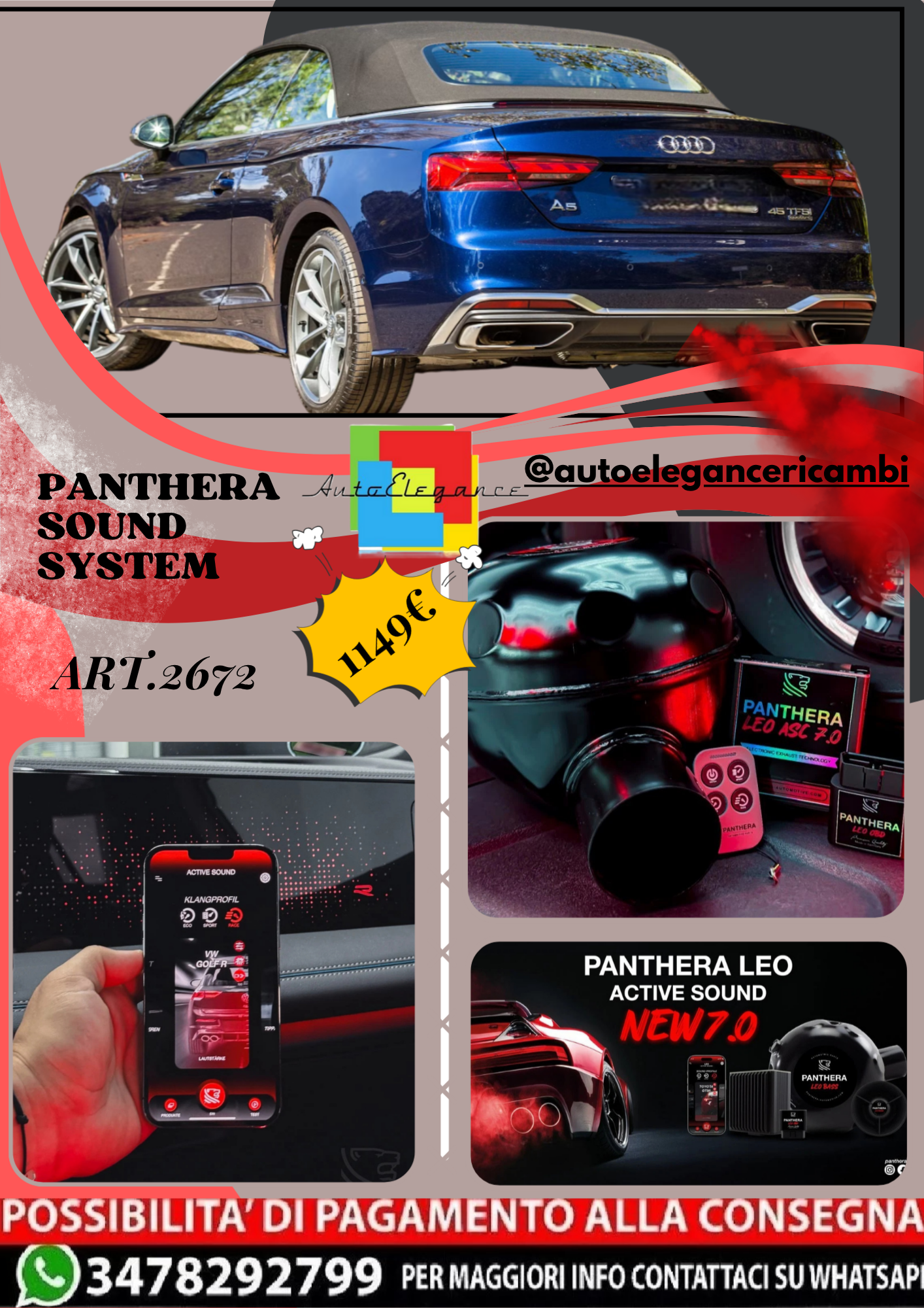 🎀ART.2672 PANTHERA SOUND SYSTEM ADATTO PER Audi A5 Cabriolet (2020) 🎀