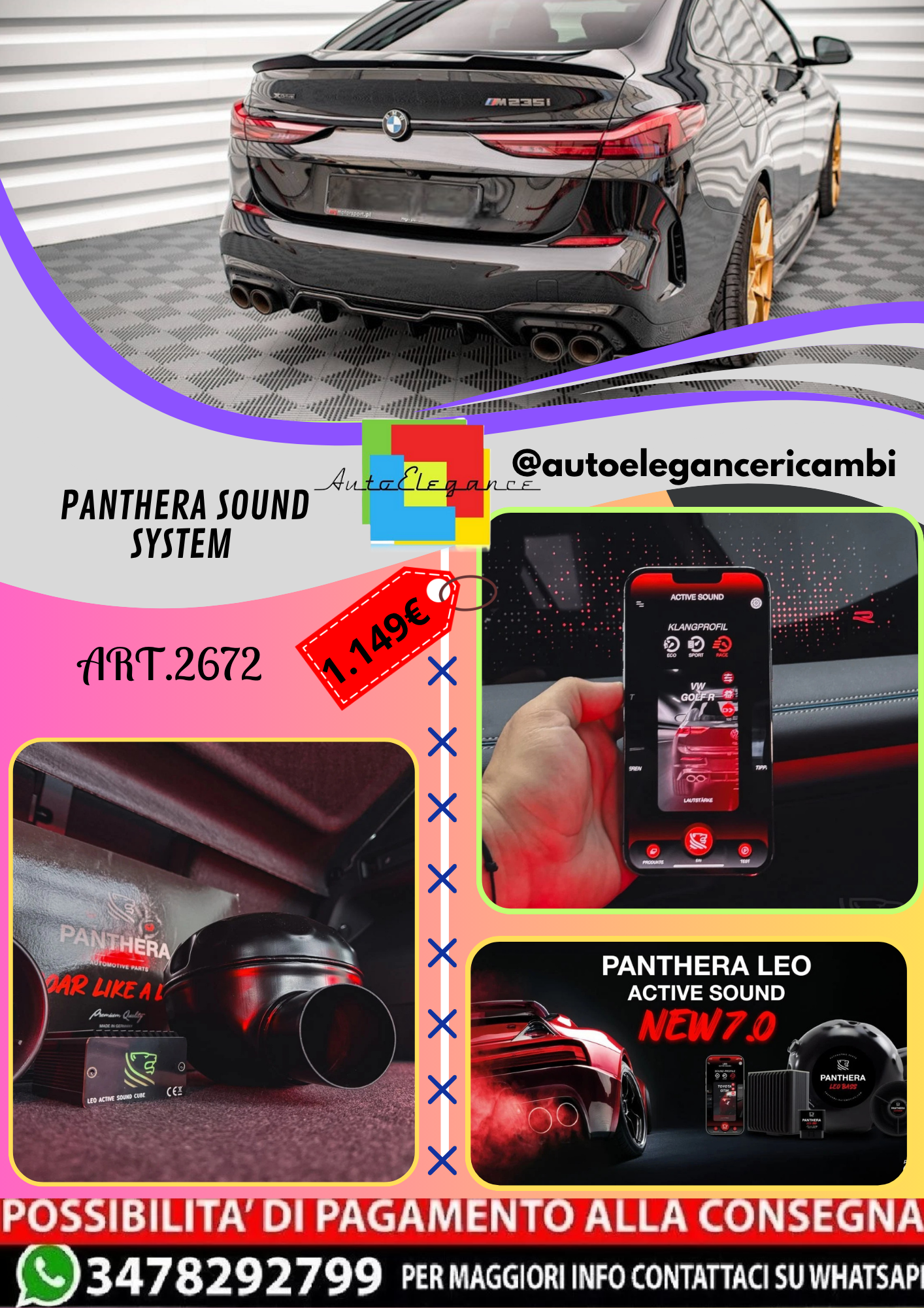 🔥ART.2672 PANTHERA SOUND SYSTEM ADATTO PER BMW M235i GRAN COUPE🔥