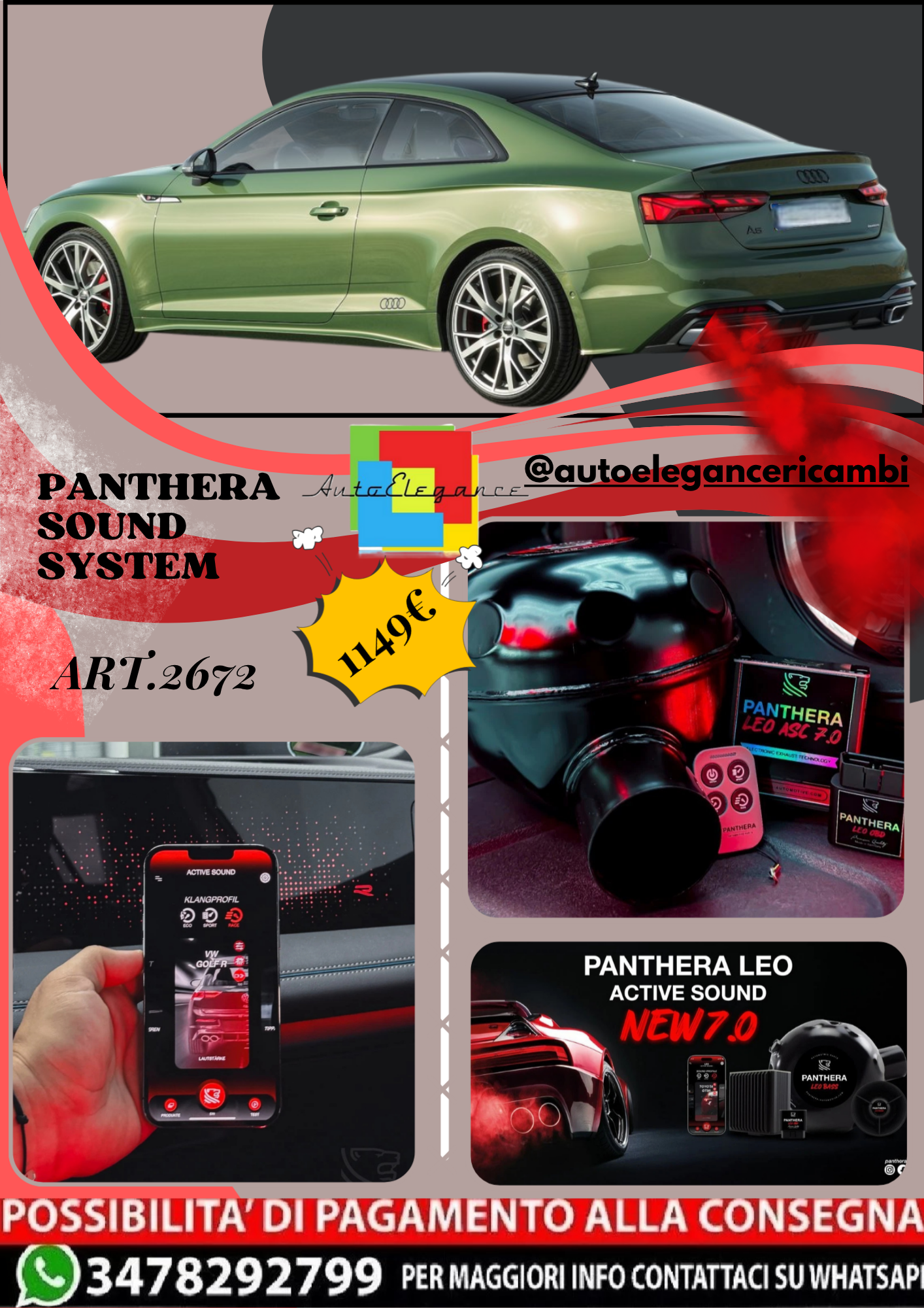 🎀ART.2672 PANTHERA SOUND SYSTEM ADATTO PER Audi A5 COUPE (2020) 🎀