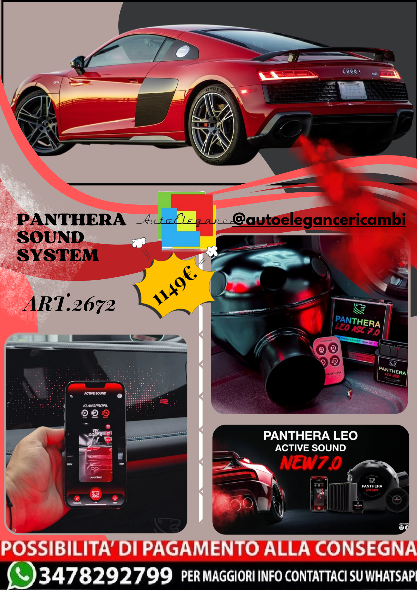 🎀ART.2672 PANTHERA SOUND SYSTEM ADATTO PER Audi R8 Coupe [US] (2020)🎀