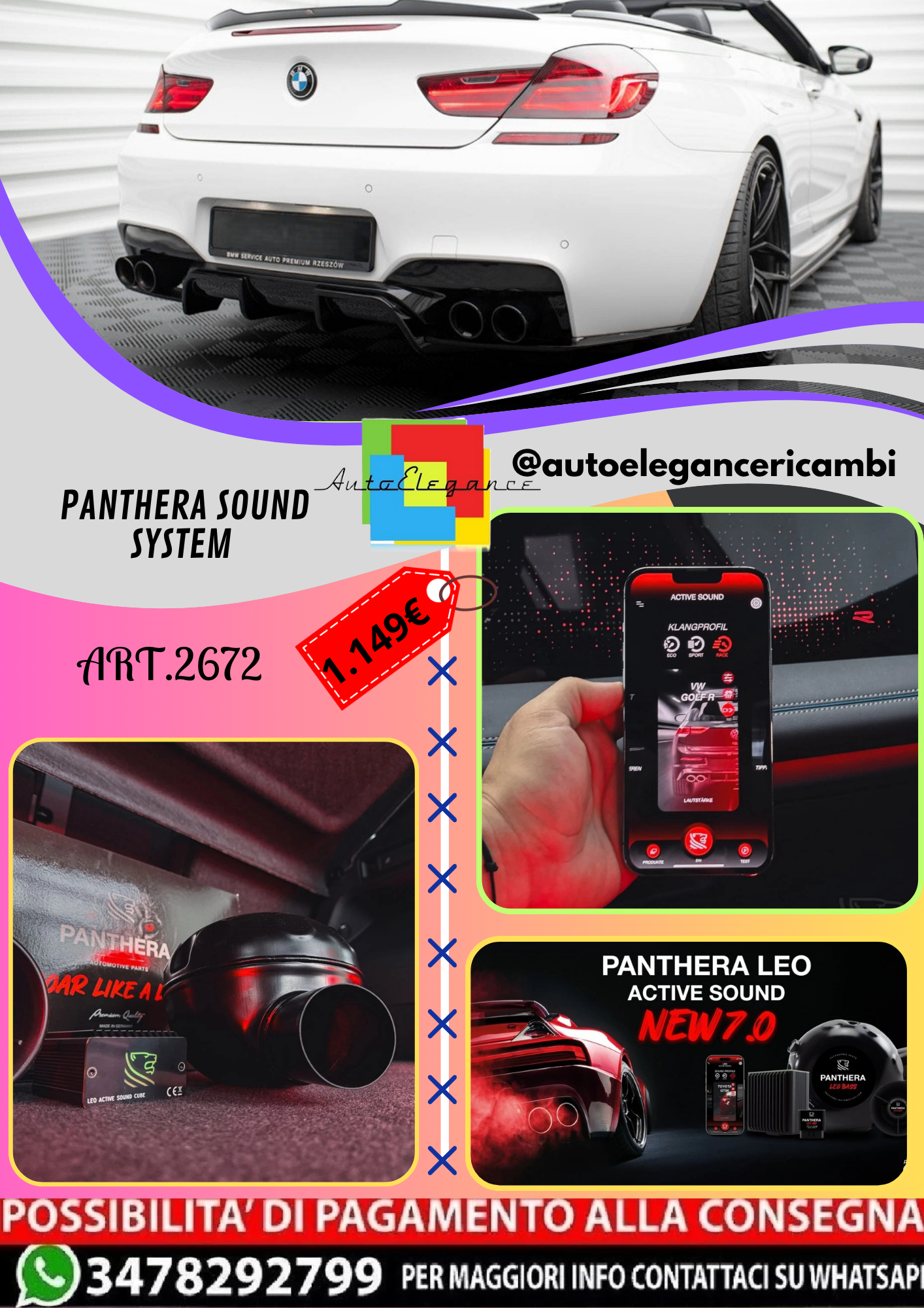 🔥ART.2672 PANTHERA SOUND SYSTEM ADATTO PER BMW M6 / 6 M-PACK CABRIOLET🔥
