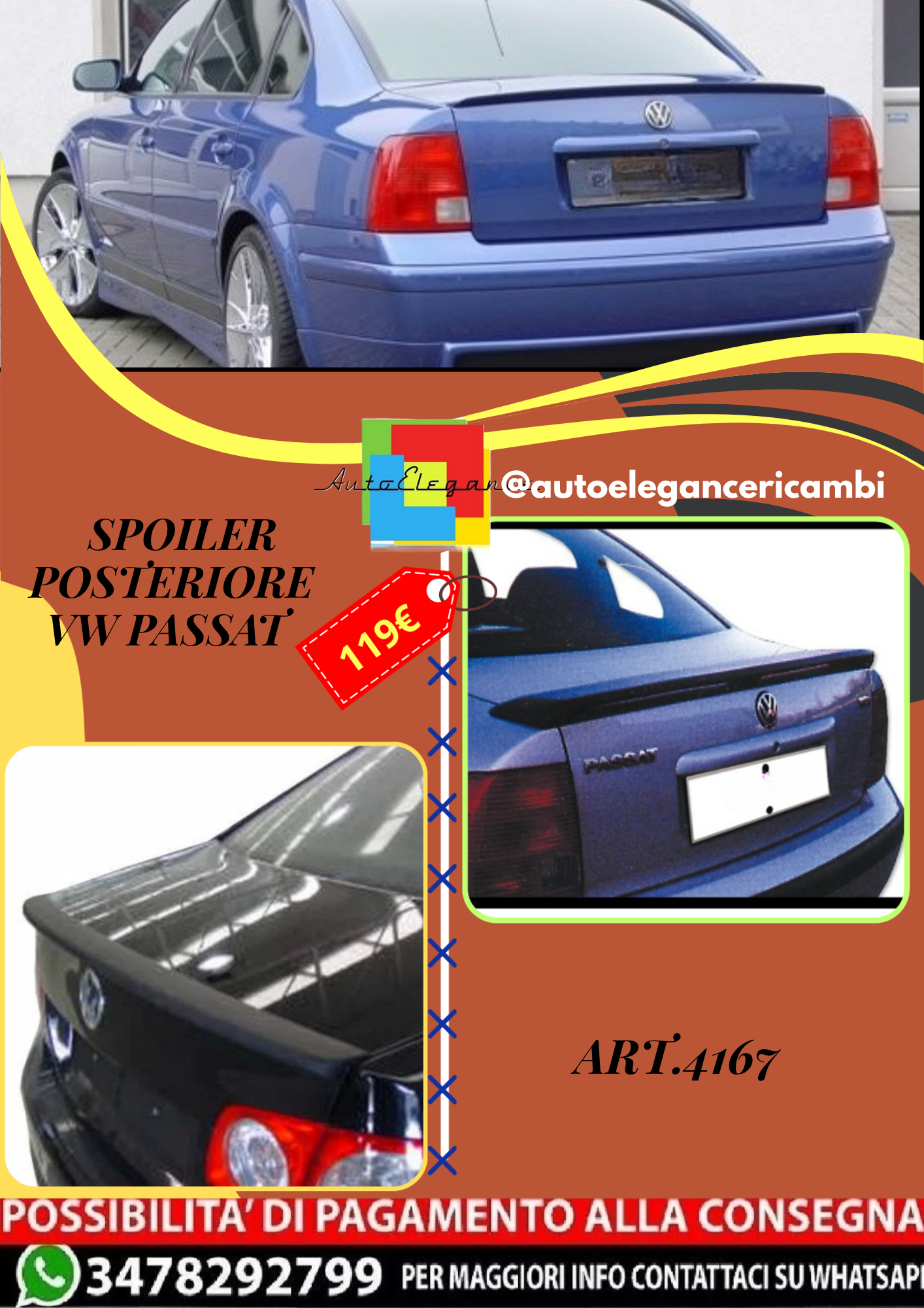 💫ART.4167 Spoiler posteriore adatto per Volkswagen Passat 96-00💫