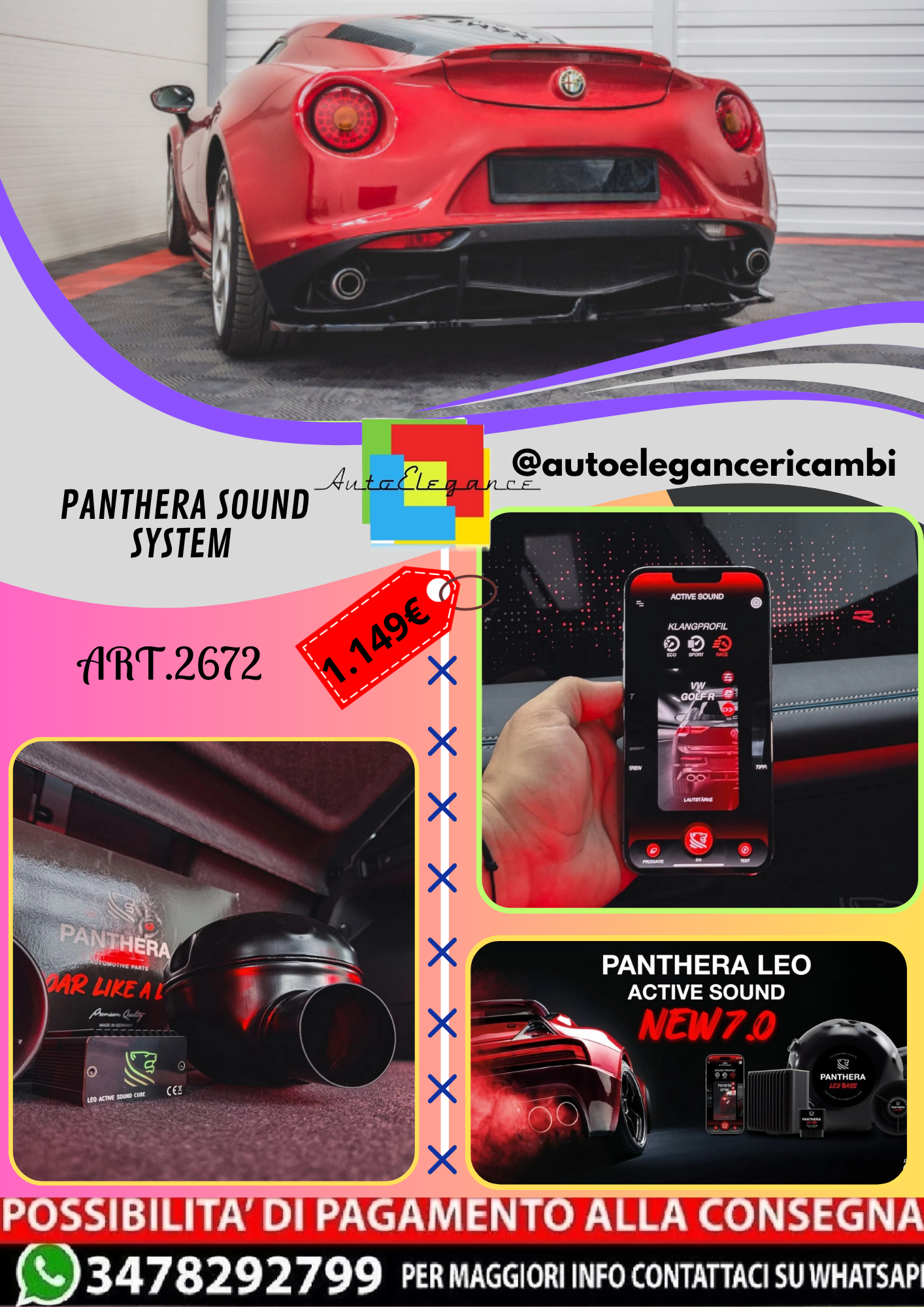 🔥ART.2672 PANTHERA SOUND SYSTEM ADATTO PER ALFA ROMEO 4C🔥