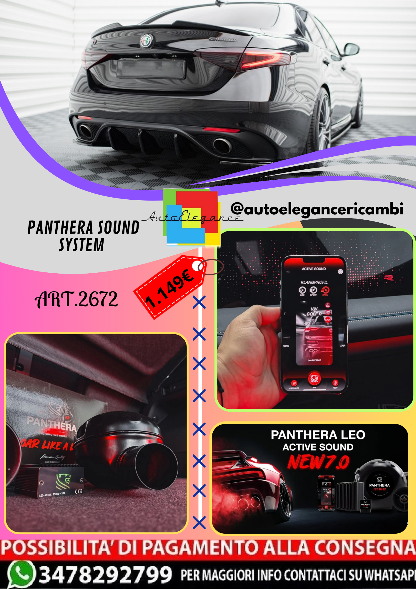 🔥ART.2672 PANTHERA SOUND SYSTEM ADATTO PER ALFA ROMEO GIULIA VELOCE 🔥