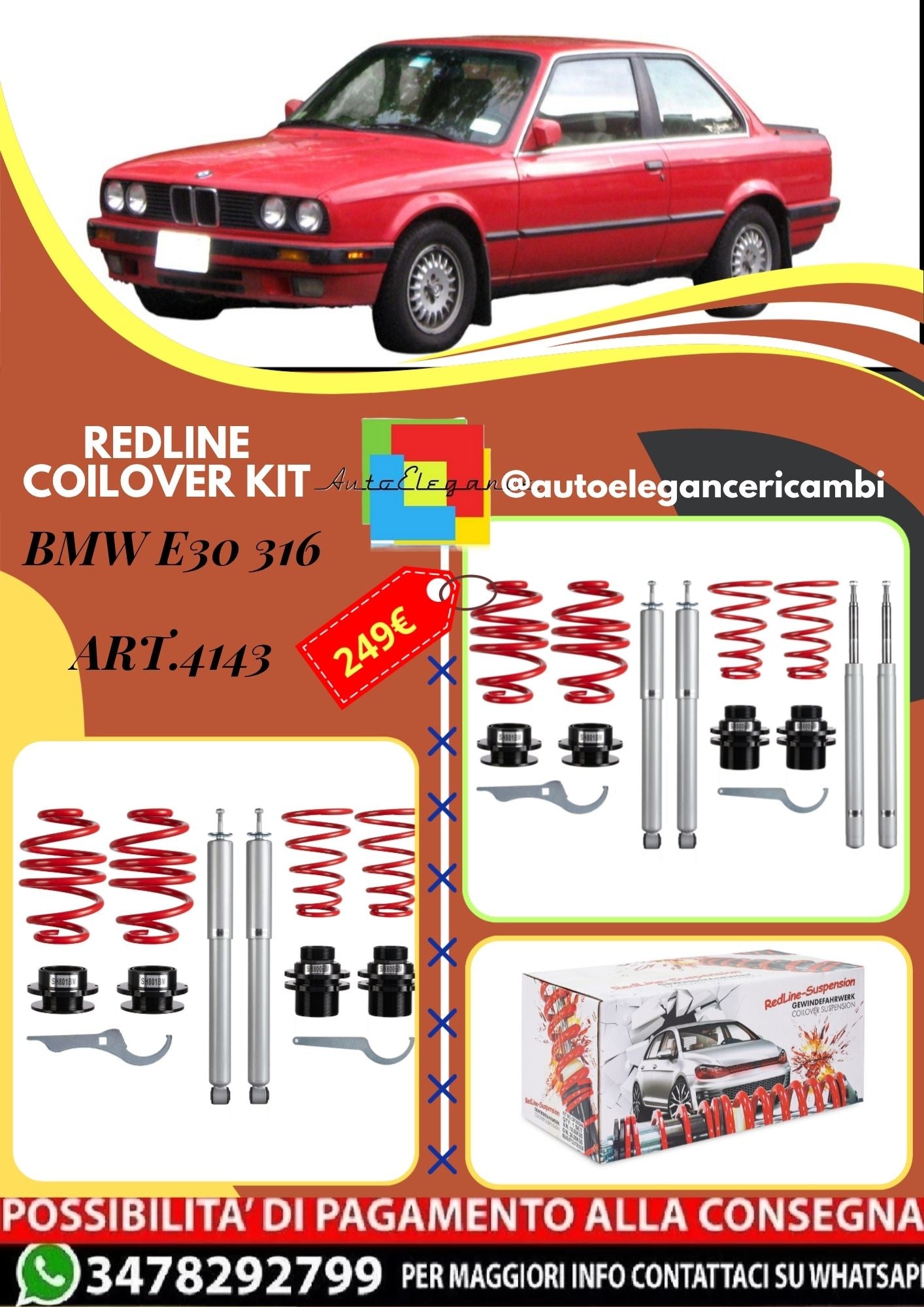 🎀Art.4143 Kit coilover sportivo Redline adatto per BMW E30 316🎀