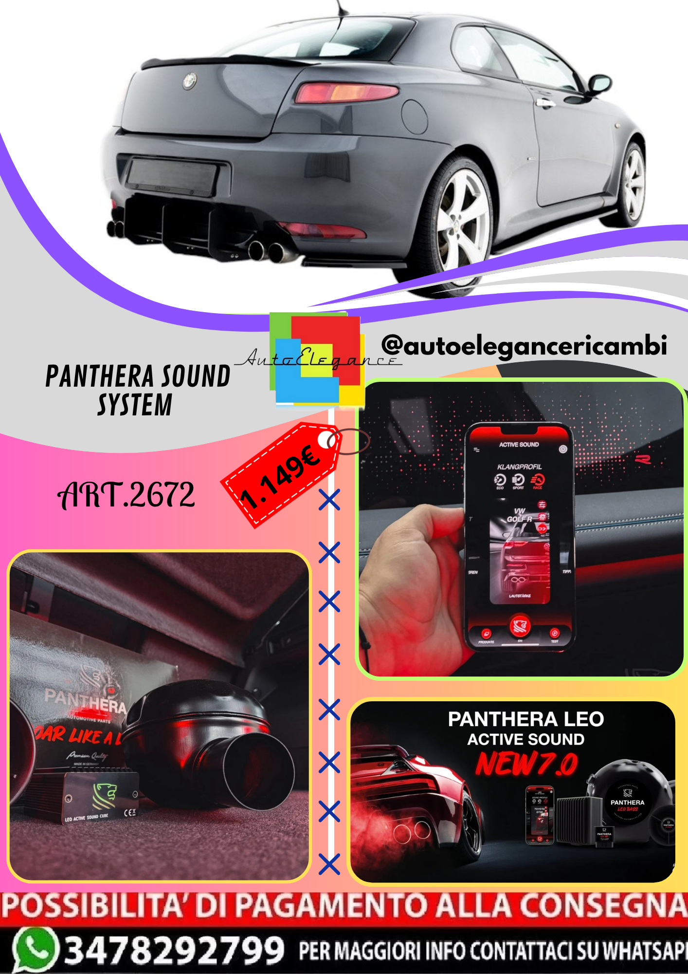 🔥ART.2672 PANTHERA SOUND SYSTEM ADATTO PER ALFA ROMEO GT 🔥