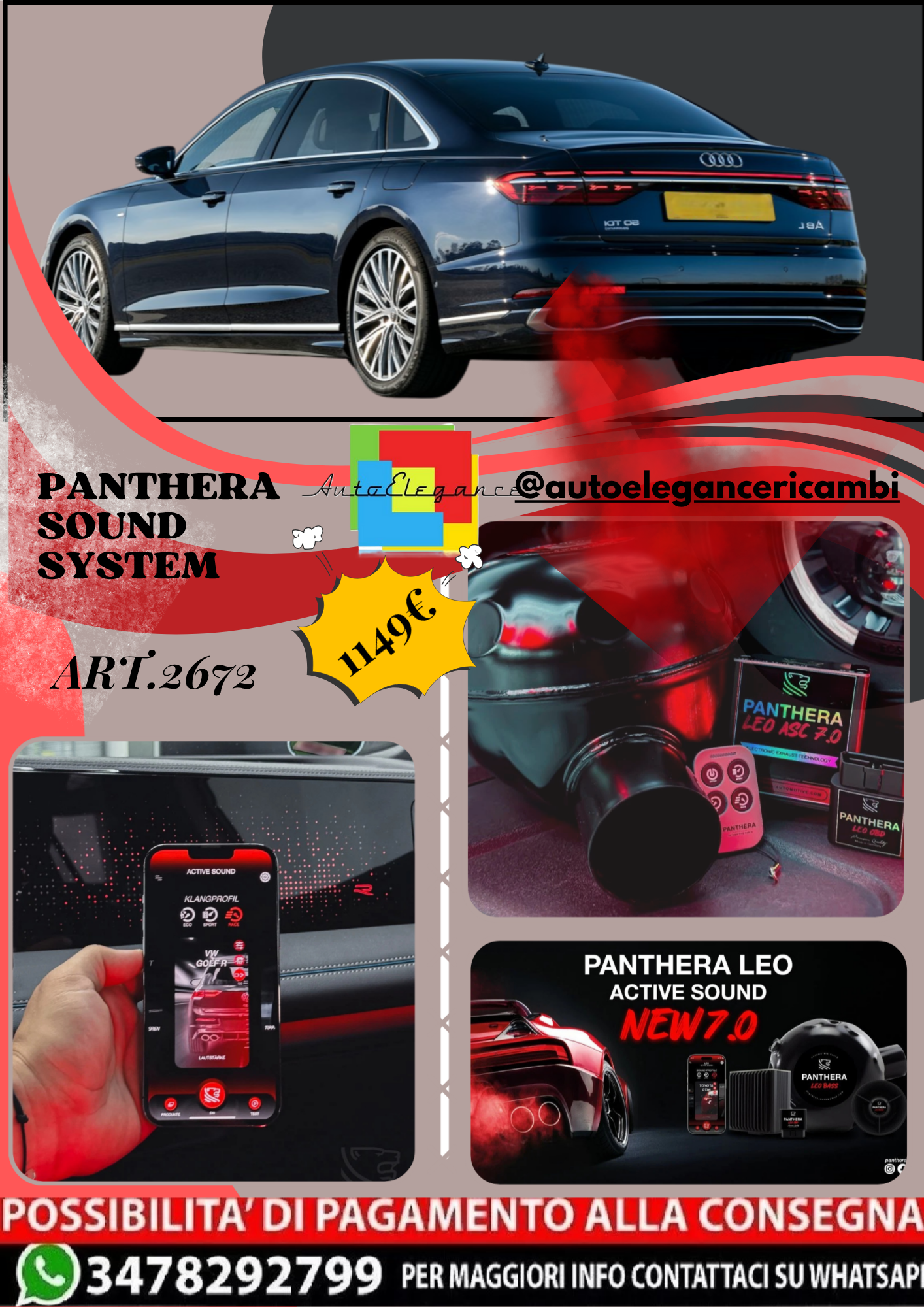 🎀ART.2672 PANTHERA SOUND SYSTEM ADATTO PER Audi A8 L 50 TDI quattro (2022) 🎀