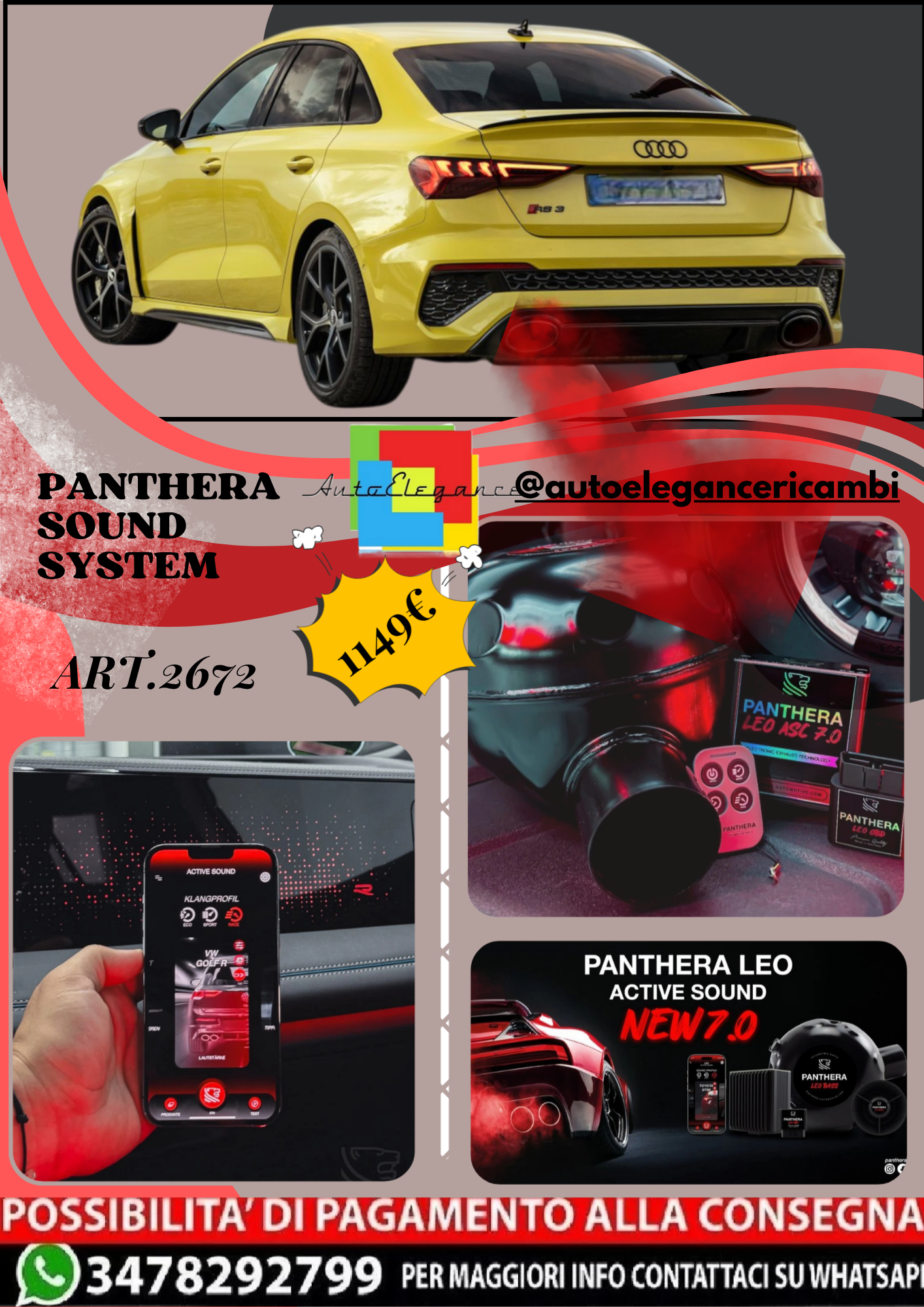 🎀ART.2672 PANTHERA SOUND SYSTEM ADATTO PER Audi RS3 Sedan (2022)🎀