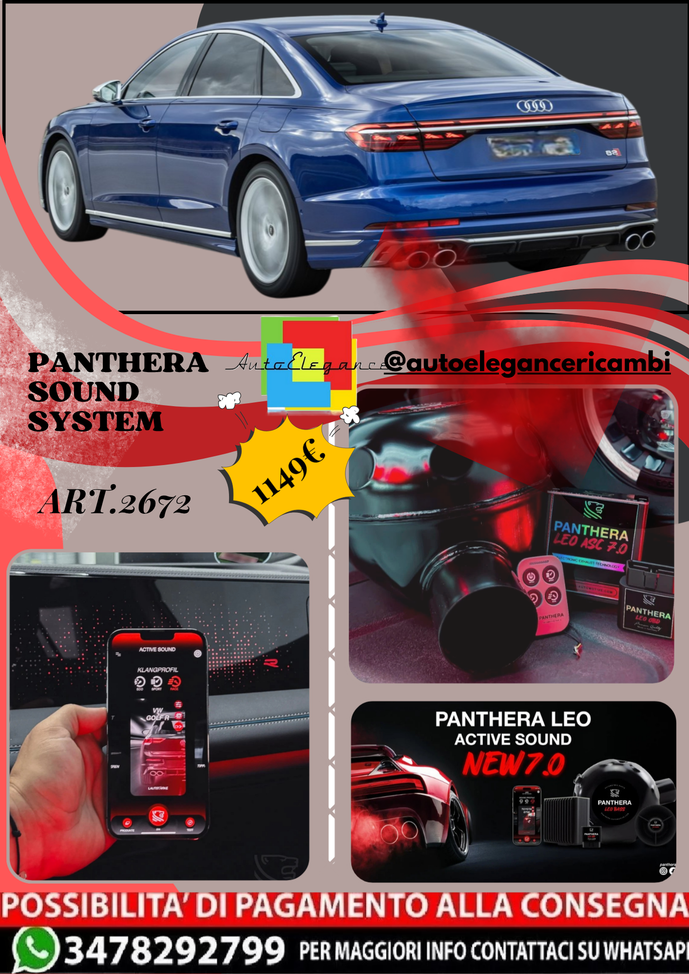 🎀ART.2672 PANTHERA SOUND SYSTEM ADATTO PER  Audi S8 (2022) 🎀