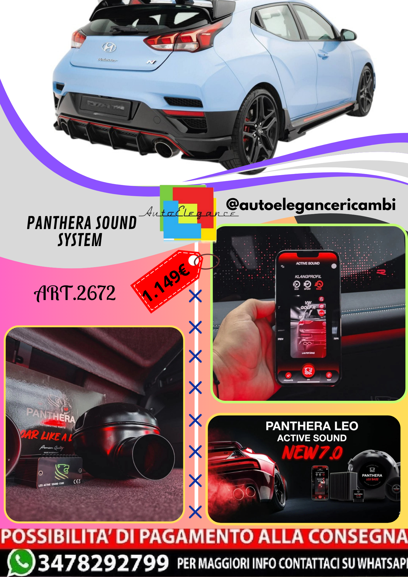 🔥ART.2672 PANTHERA SOUND SYSTEM ADATTO PER HYUNDAI VELOSTER N Mk2🔥