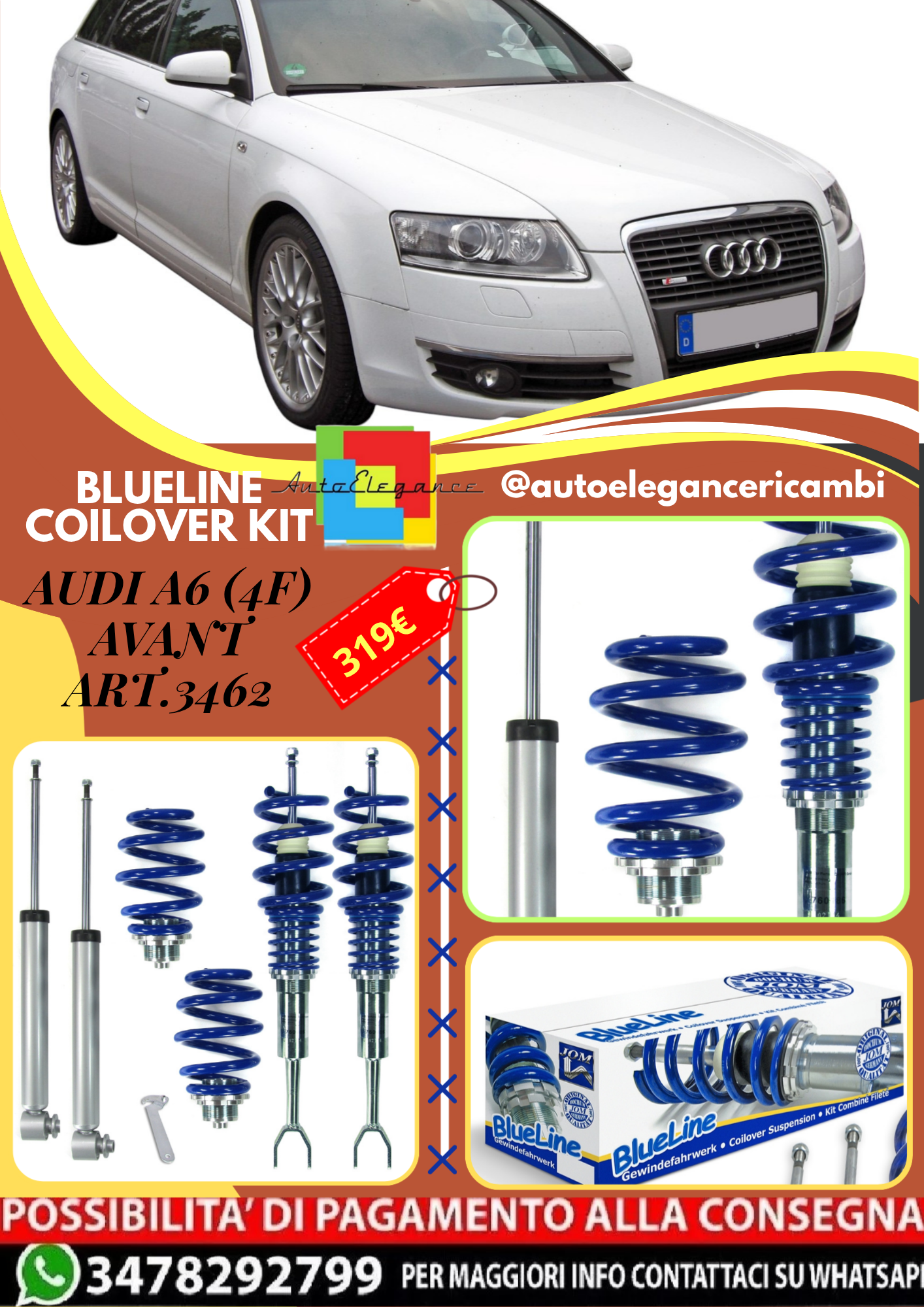 🎀Art.3462 Kit assetto sportivo BlueLine adatto per Audi A6 (4F) Avant🎀