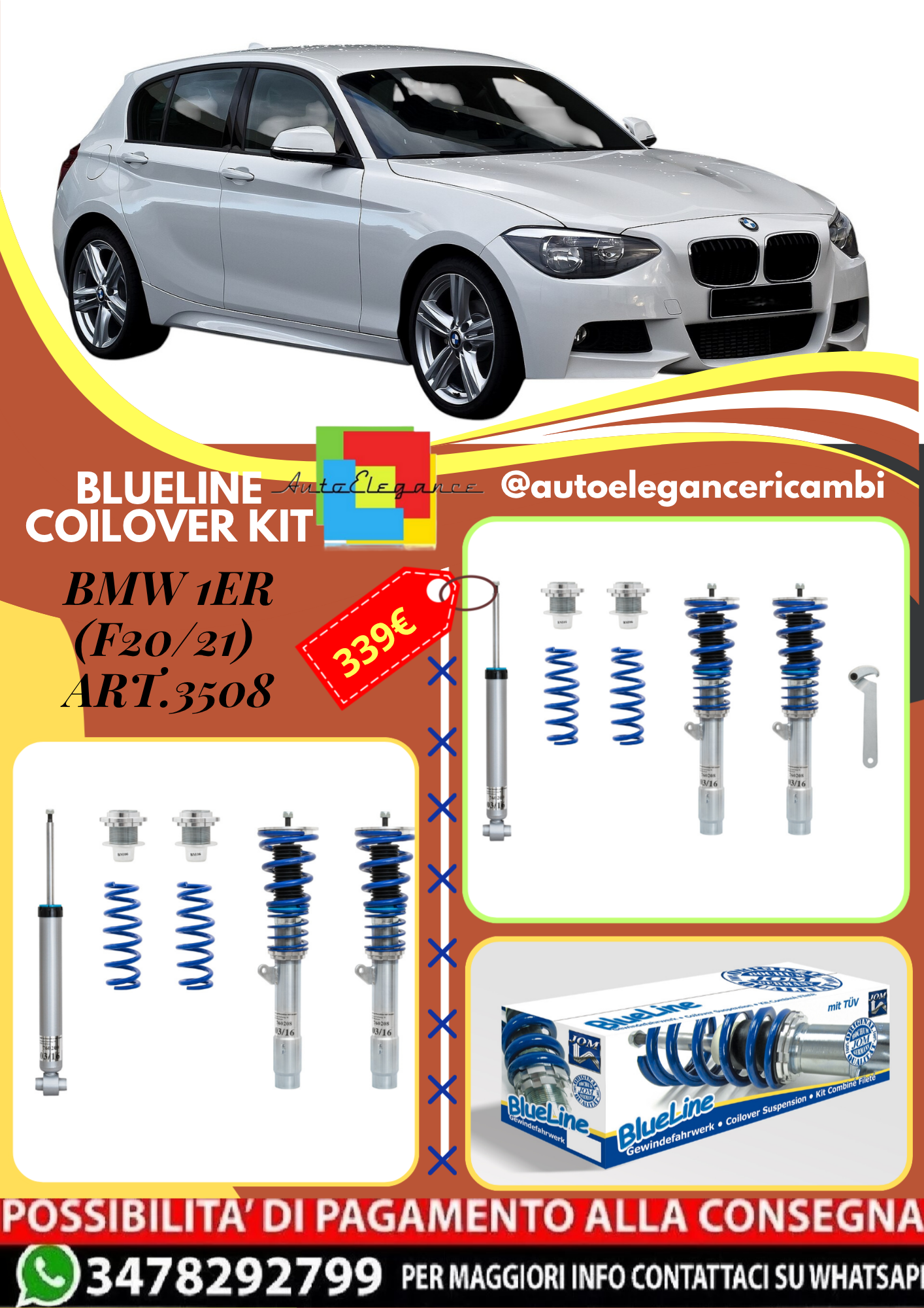 🎀Art.3508 Kit assetto sportivo a ghiera BlueLine adatto per BMW 1er (F20/21)🎀