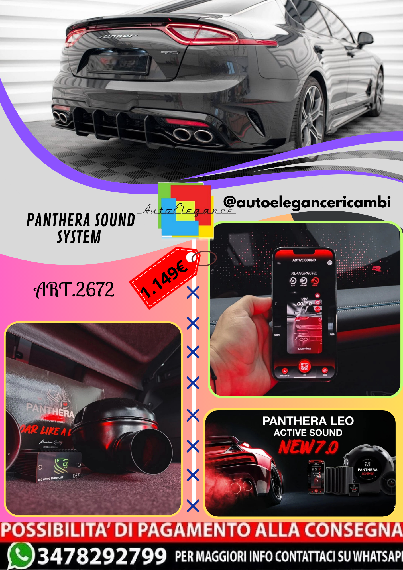🔥ART.2672 PANTHERA SOUND SYSTEM ADATTO PER KIA STINGER GT / GT-LINE Mk1🔥