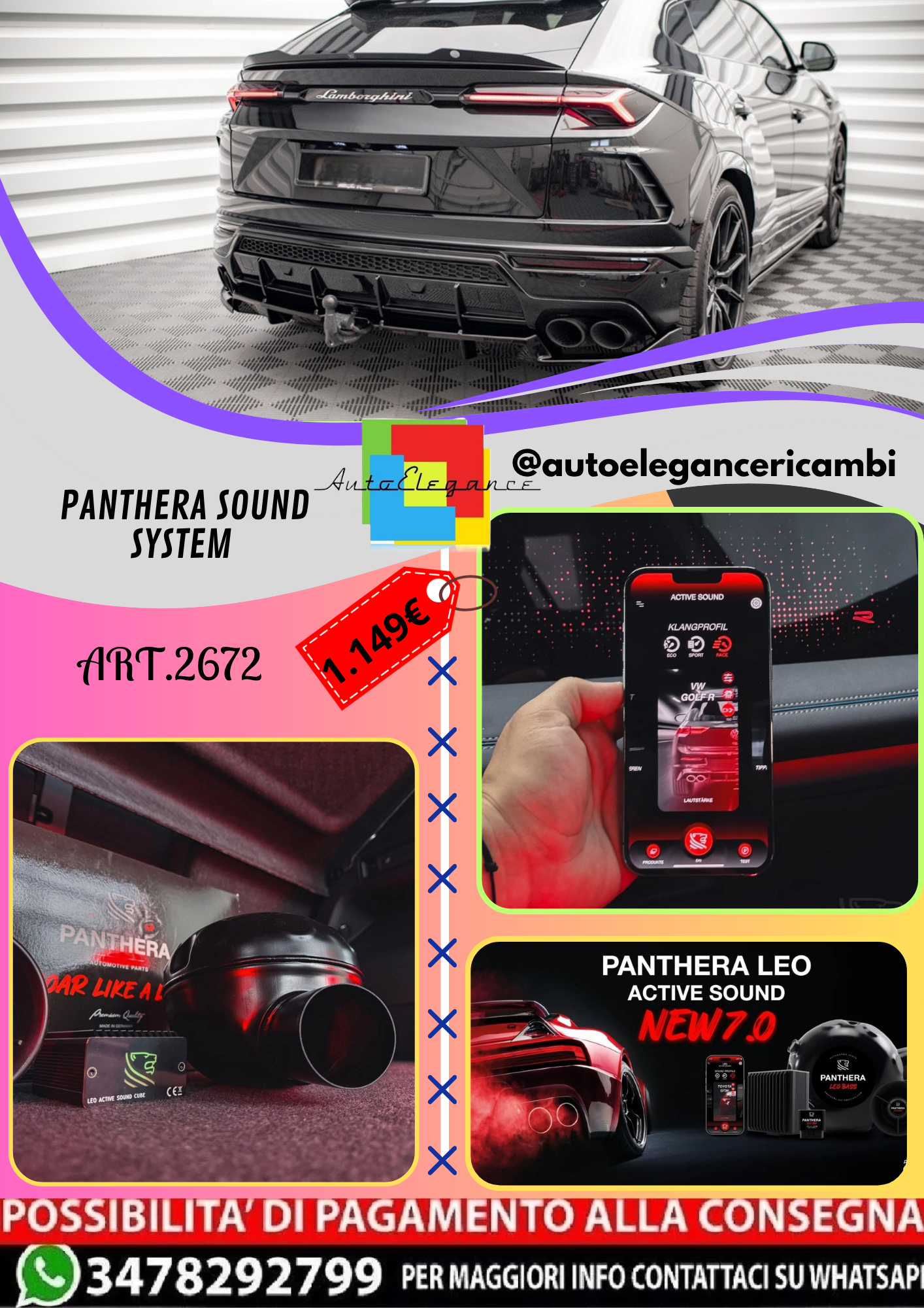 🔥ART.2672 PANTHERA SOUND SYSTEM ADATTO PER LAMBORGHINI URUS Mk1🔥