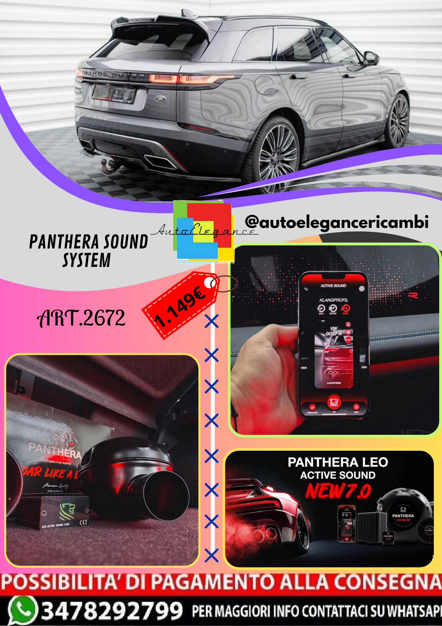 🔥ART.2672 PANTHERA SOUND SYSTEM ADATTO PER RANGE ROVER VELAR R-DYNAMIC Mk1 🔥