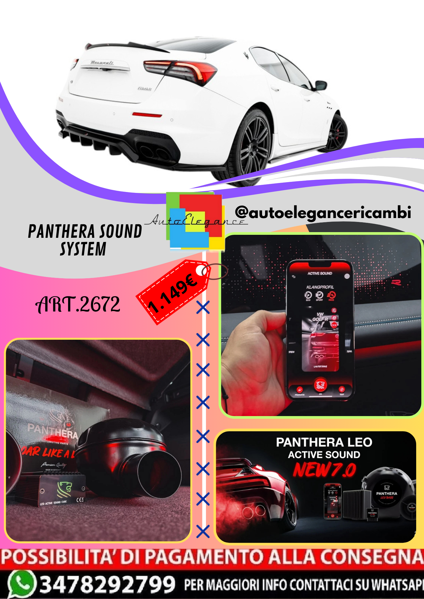🔥ART.2672 PANTHERA SOUND SYSTEM ADATTO PER MASERATI GHIBLI MODENA Mk3 🔥