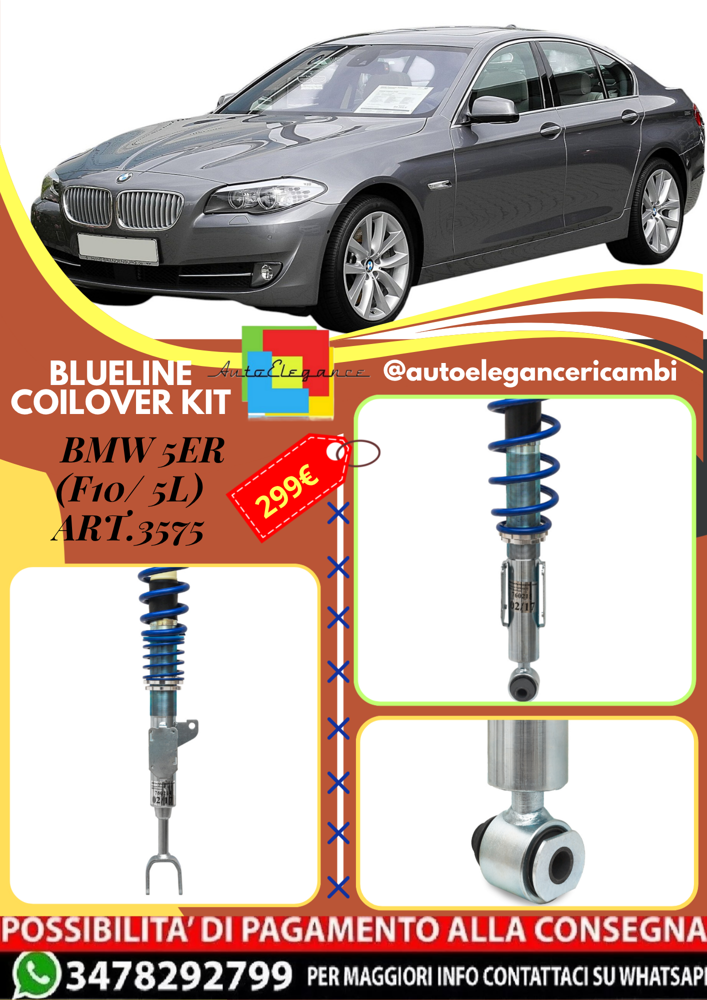 🎀Art.3575 Kit assetto sportivo a ghiera BlueLine adatto per BMW 5er (F10/ 5L)🎀